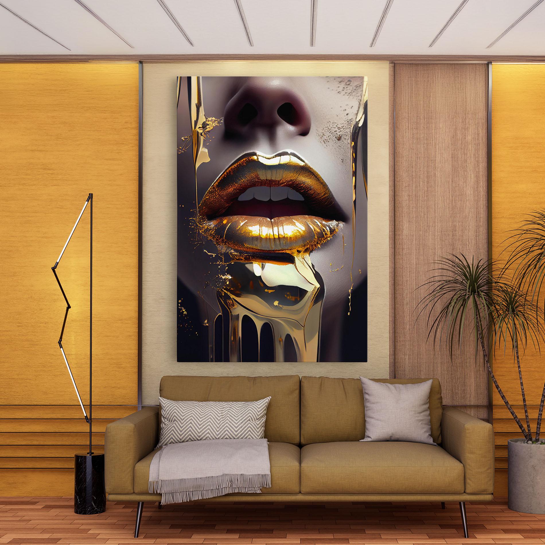 Obraz na Płótnie Glamorous Gold Lips mockup 9