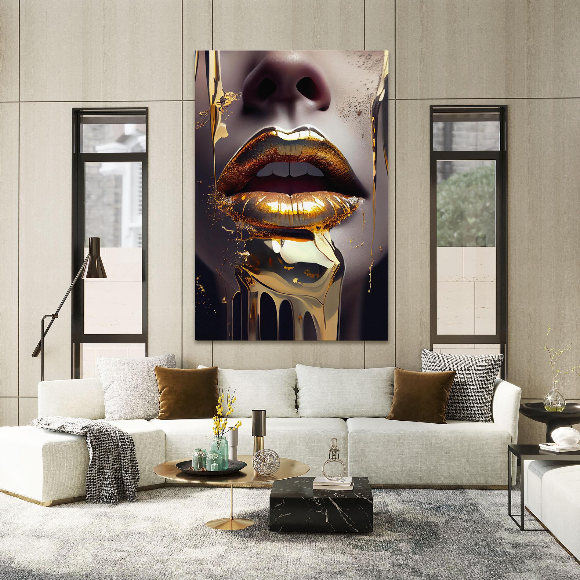 Obraz na Płótnie Glamorous Gold Lips mockup 2