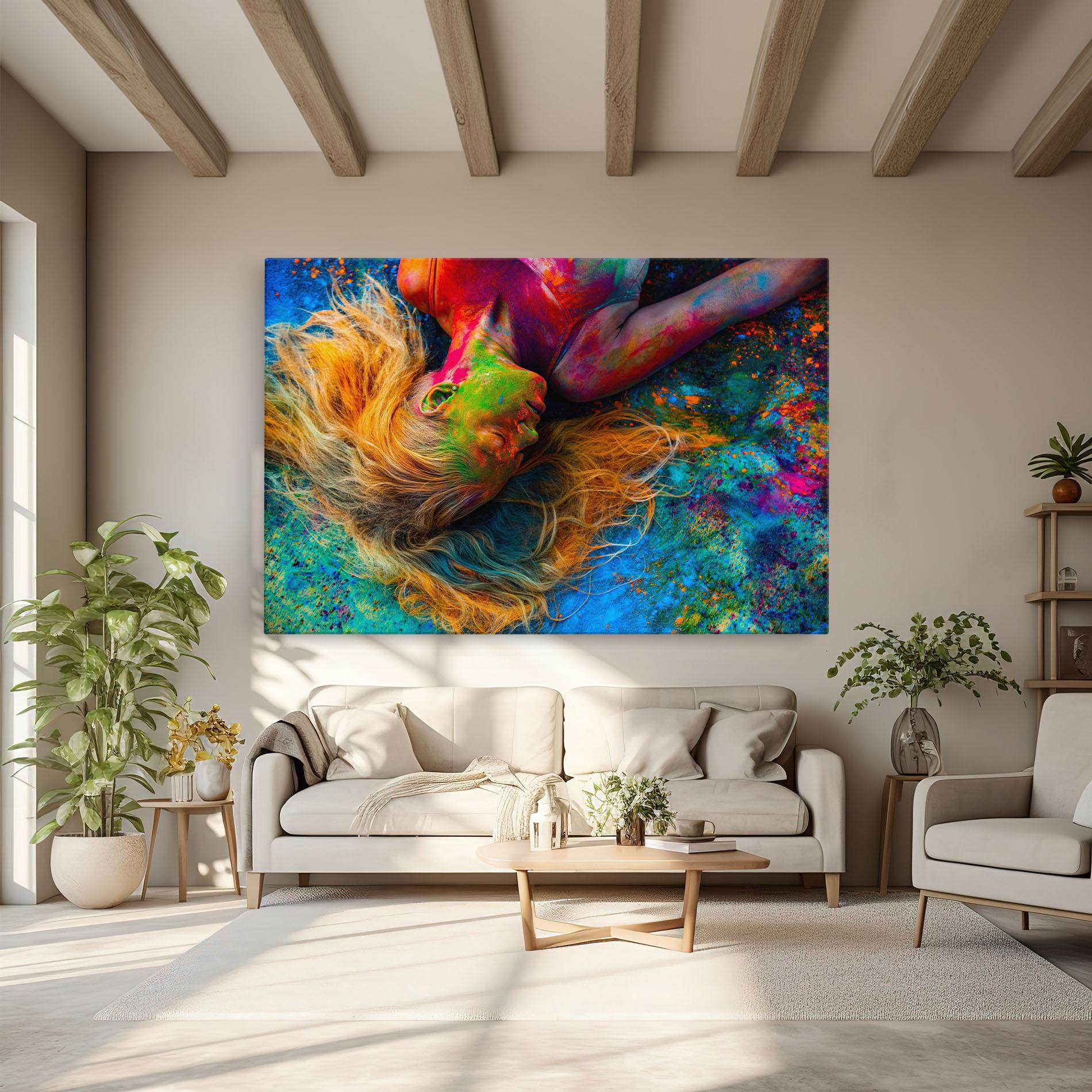 Obraz na Płótnie Powder Holi Woman mockup 6