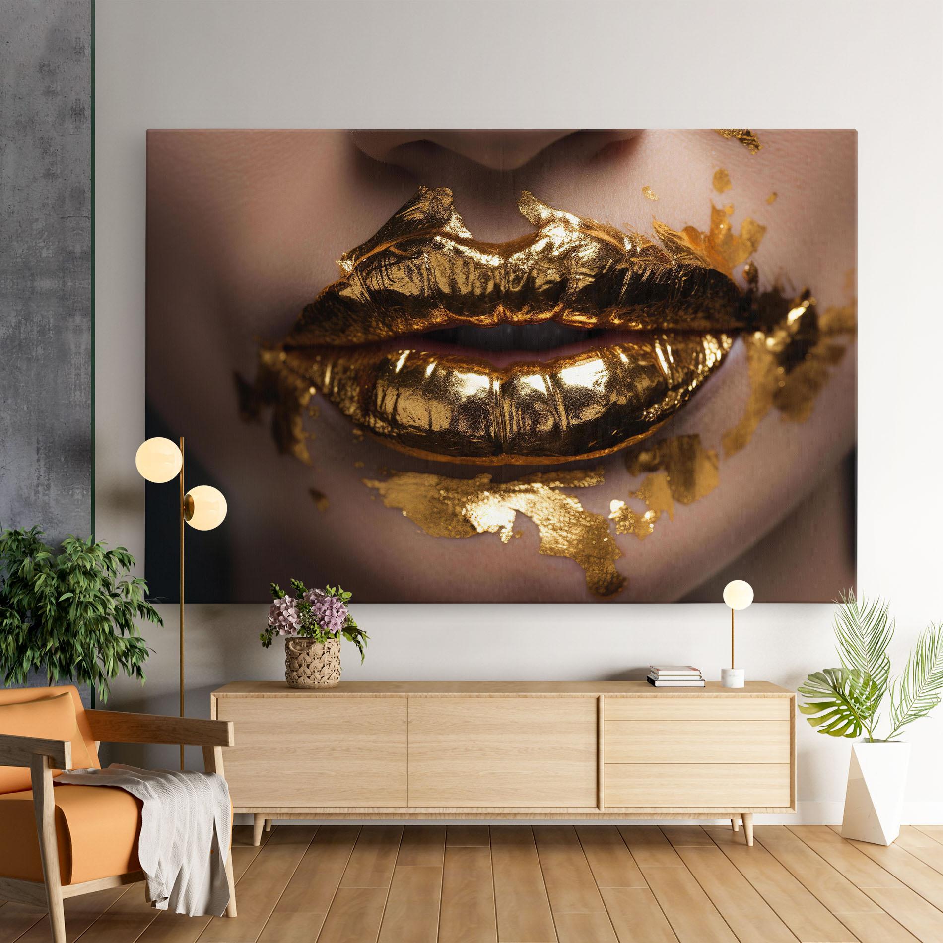 Obraz na Płótnie Close Gold Lips mockup 9