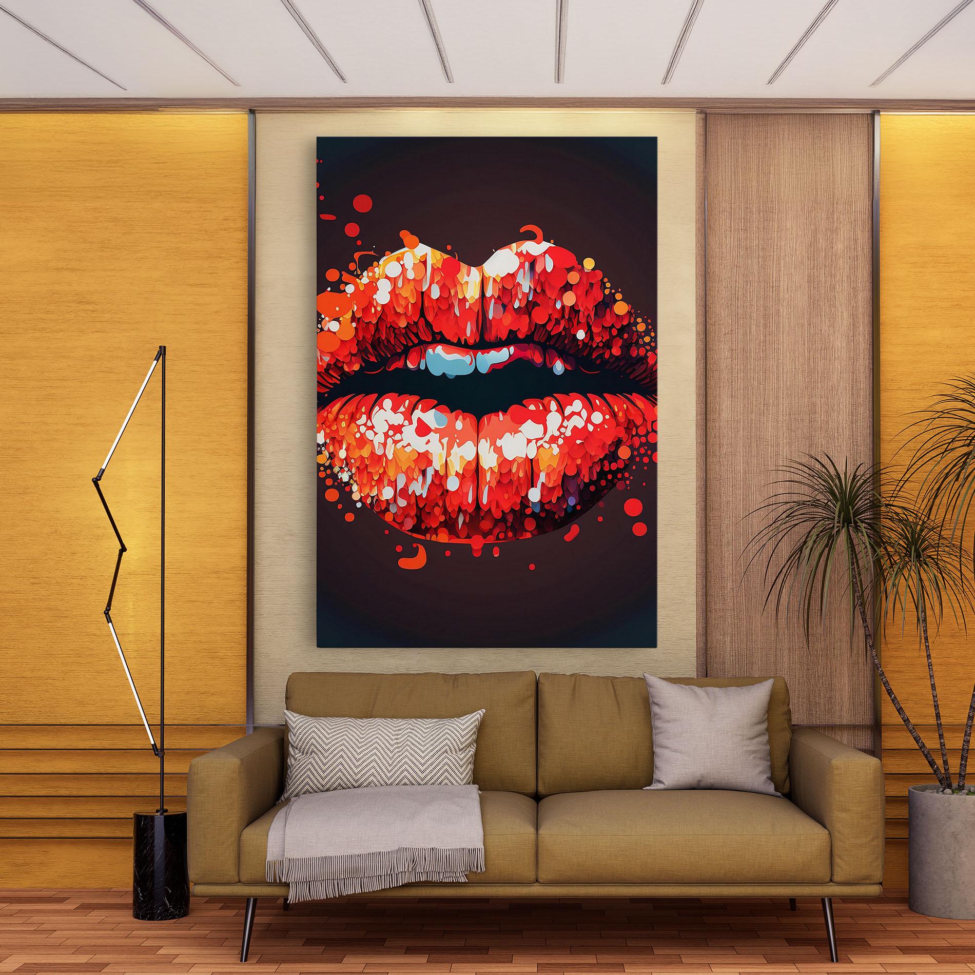 Obraz na Płótnie Red Lips With Word Lips It mockup 9