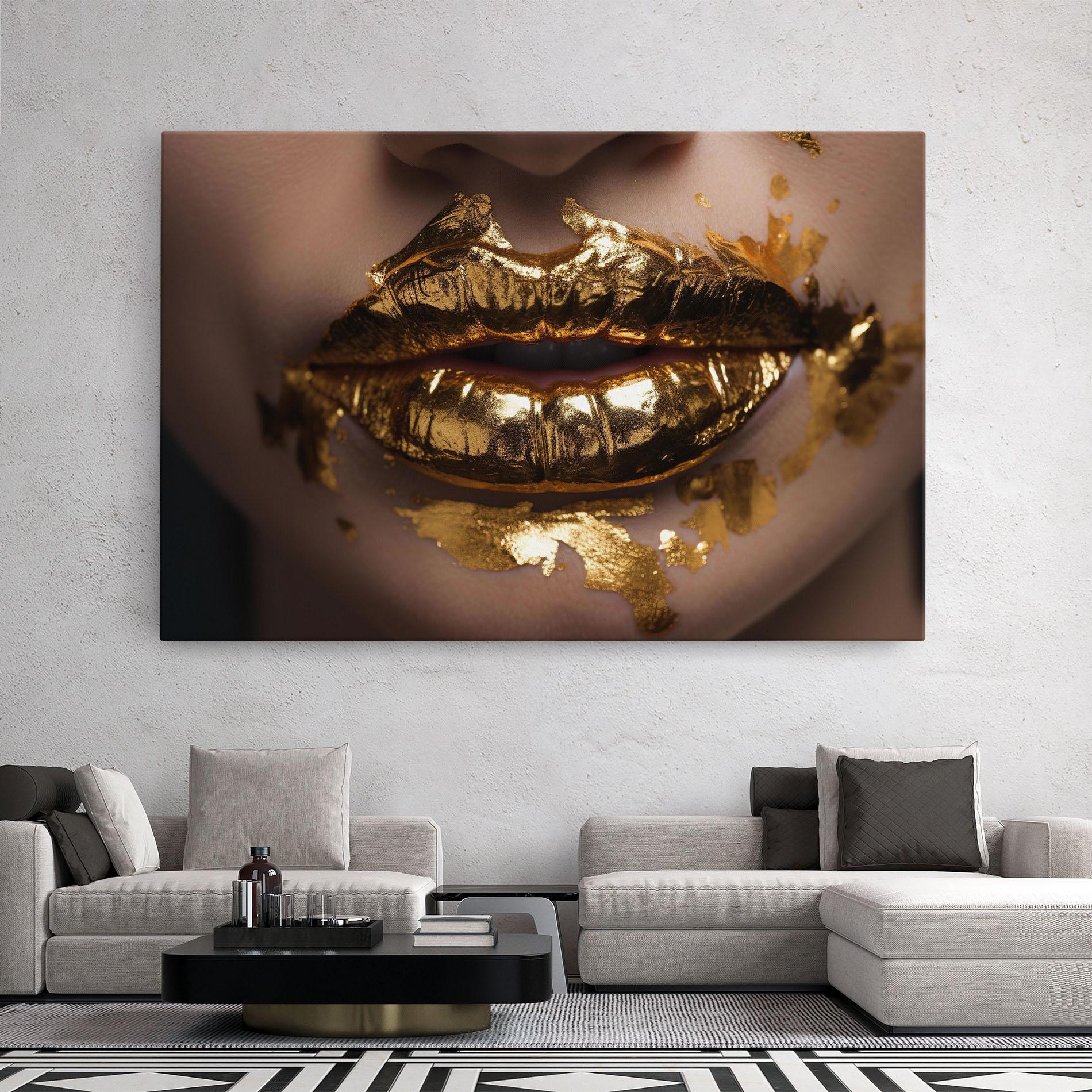 Obraz na Płótnie Close Gold Lips mockup 2