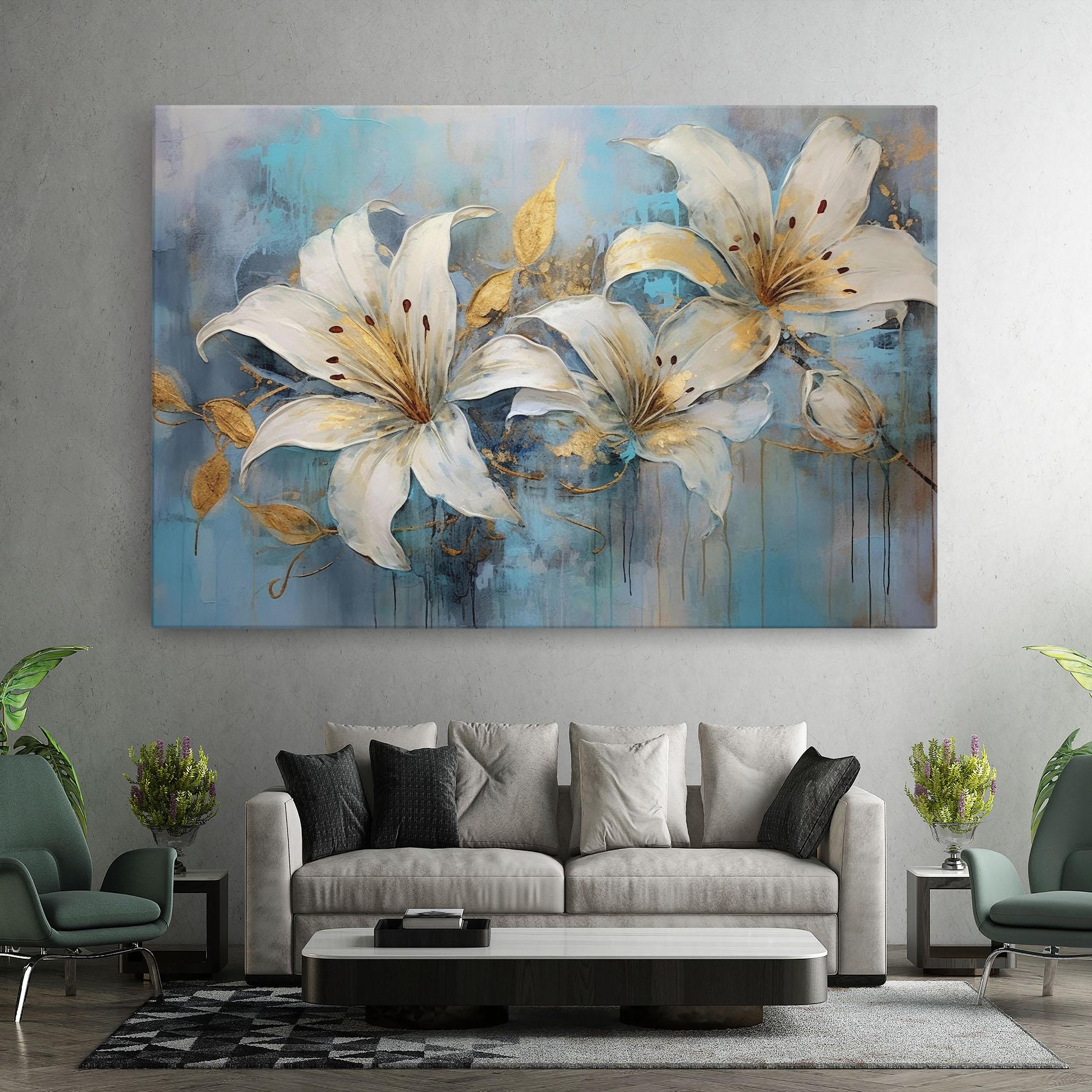 Obraz na Płótnie Lily With Gold Painting mockup 7