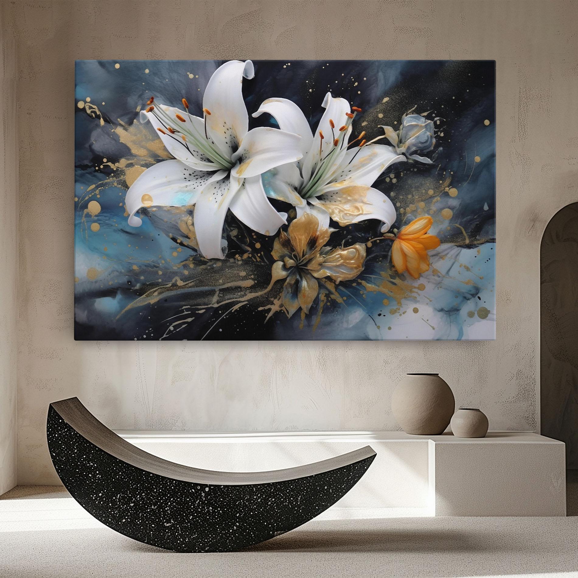 Obraz na Płótnie Lily On Blue Painting mockup 8