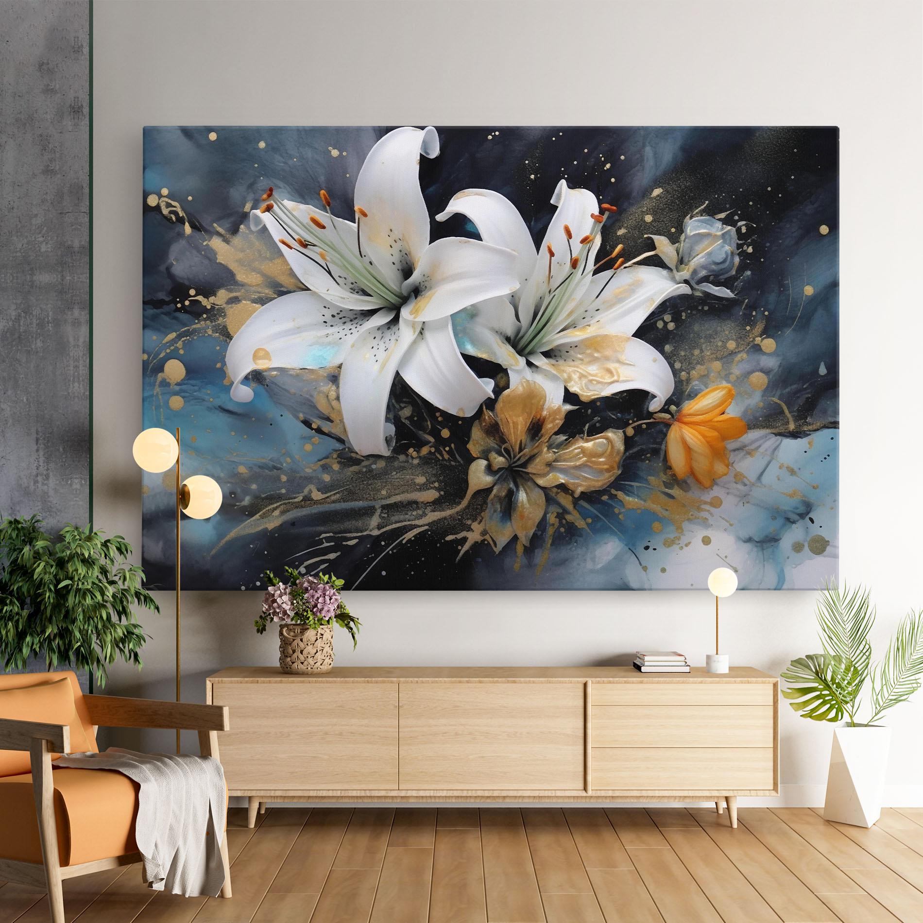 Obraz na Płótnie Lily On Blue Painting mockup 9