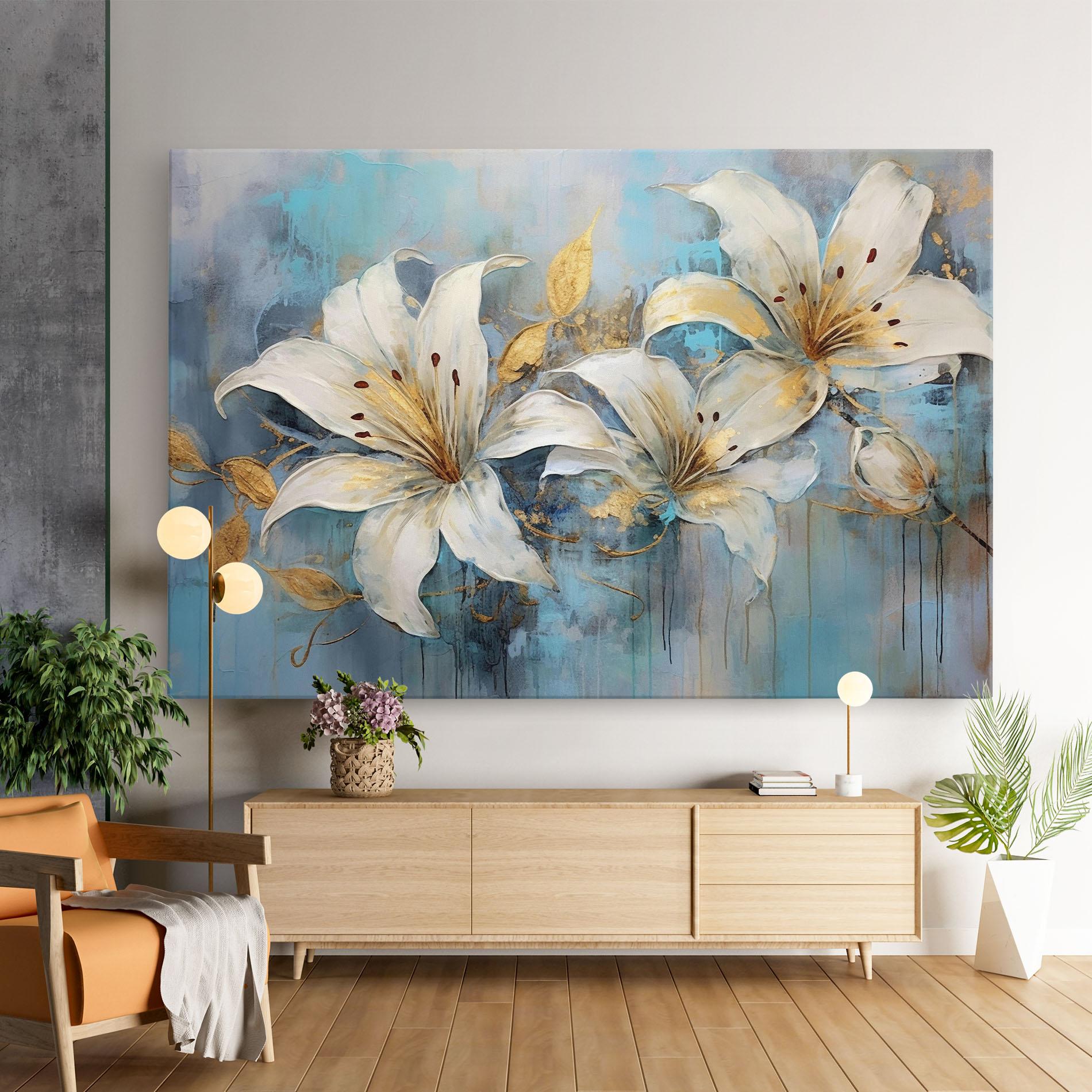 Obraz na Płótnie Lily With Gold Painting mockup 9
