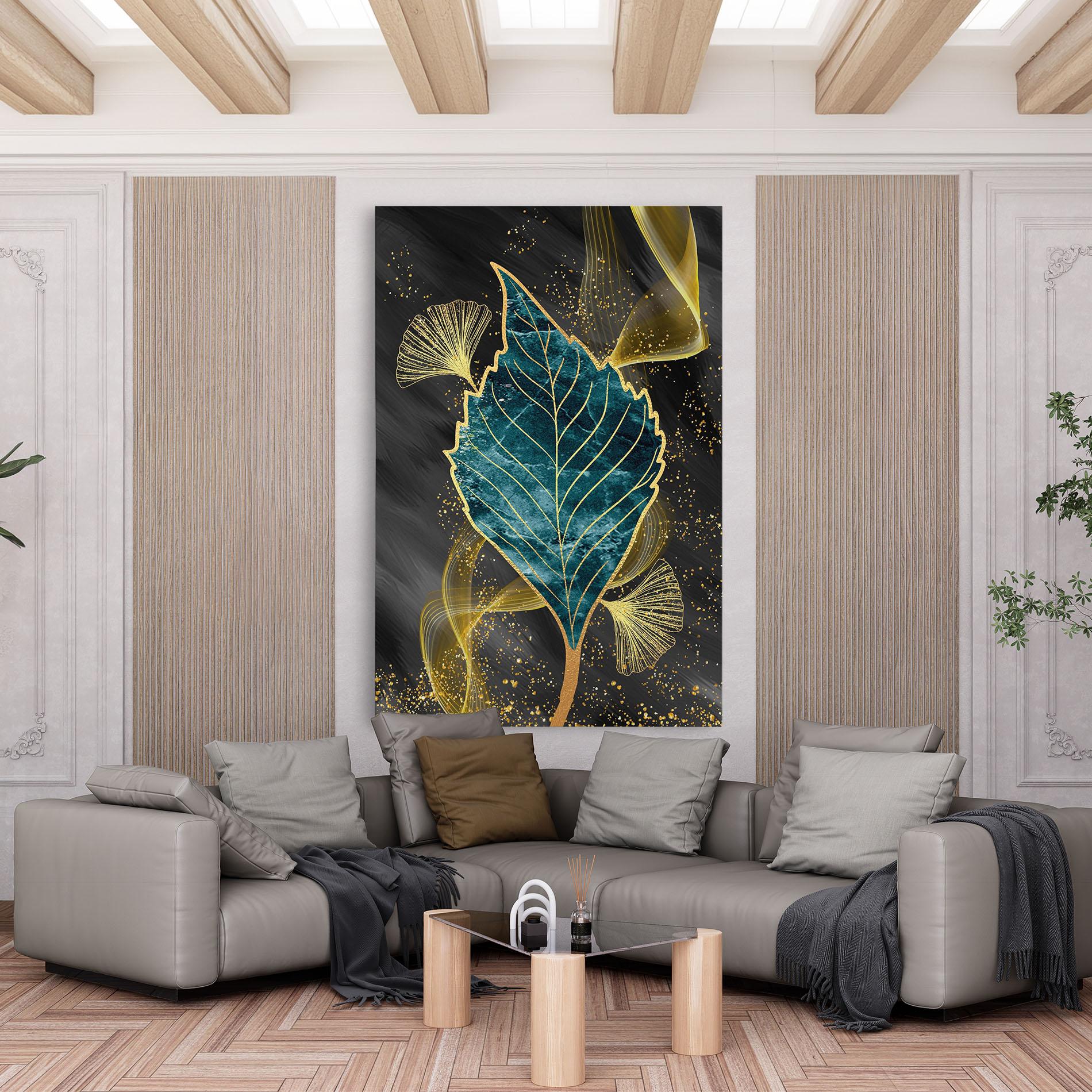 Obraz na Płótnie Golden Leaves Blue mockup 6