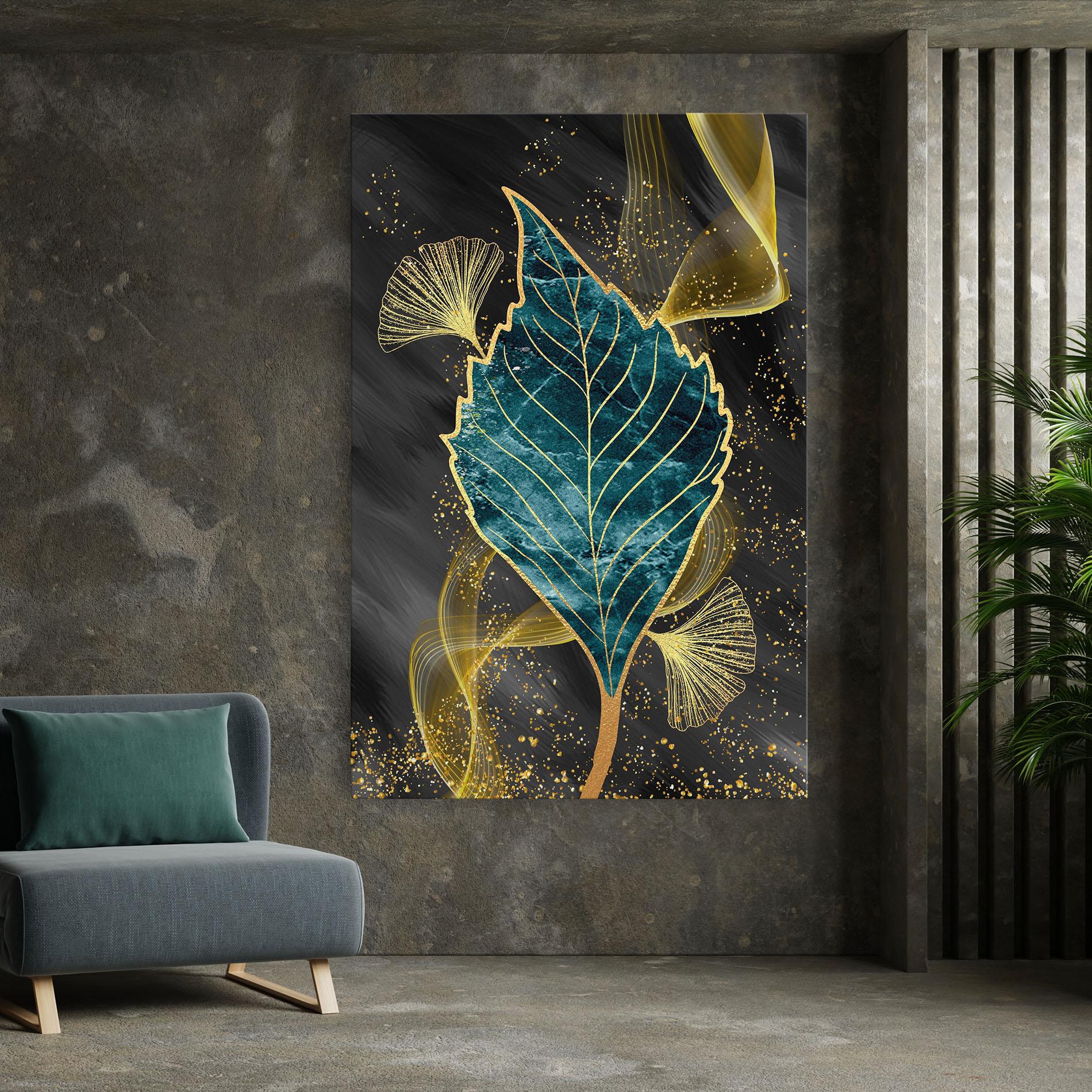 Obraz na Płótnie Golden Leaves Blue mockup 7