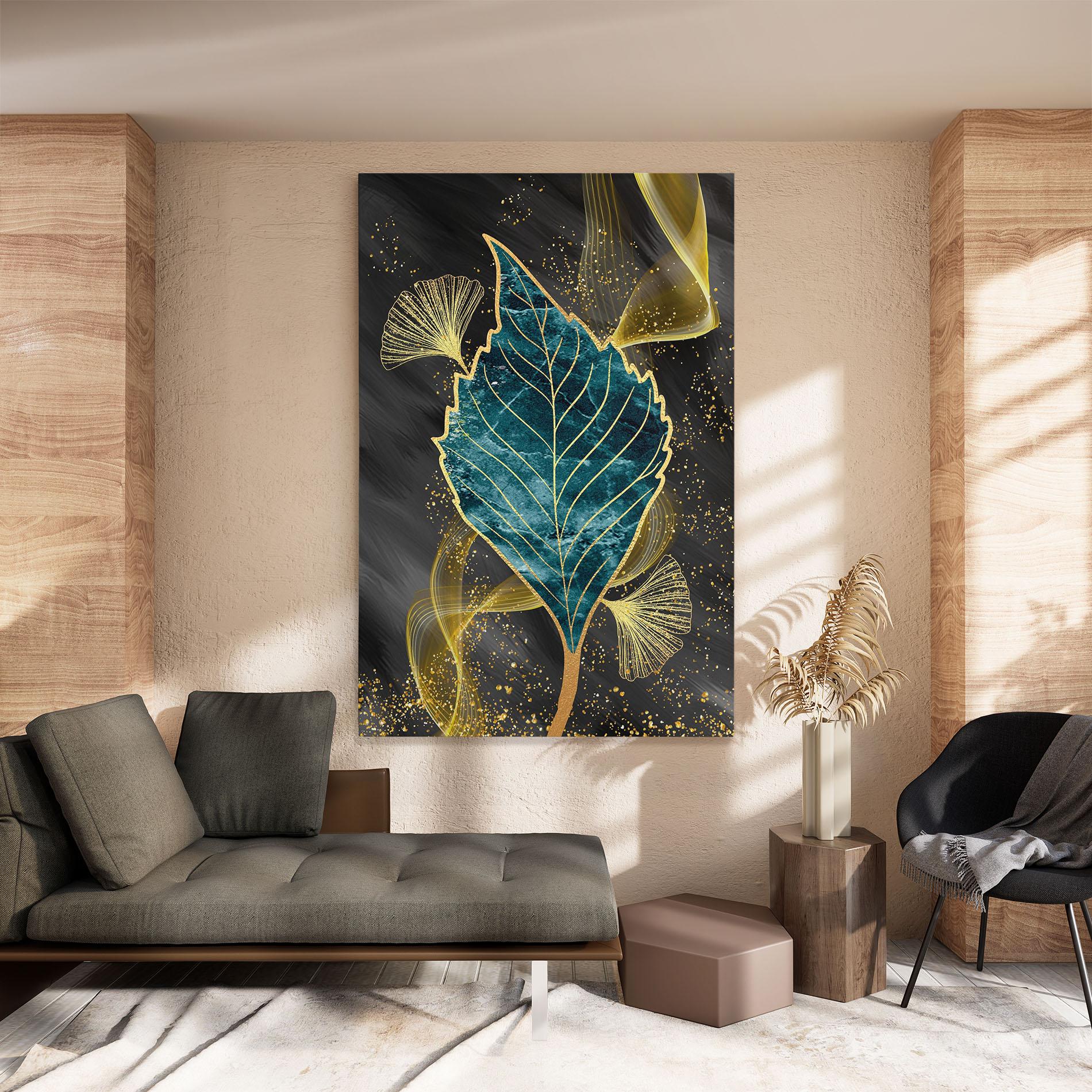 Obraz na Płótnie Golden Leaves Blue mockup 8