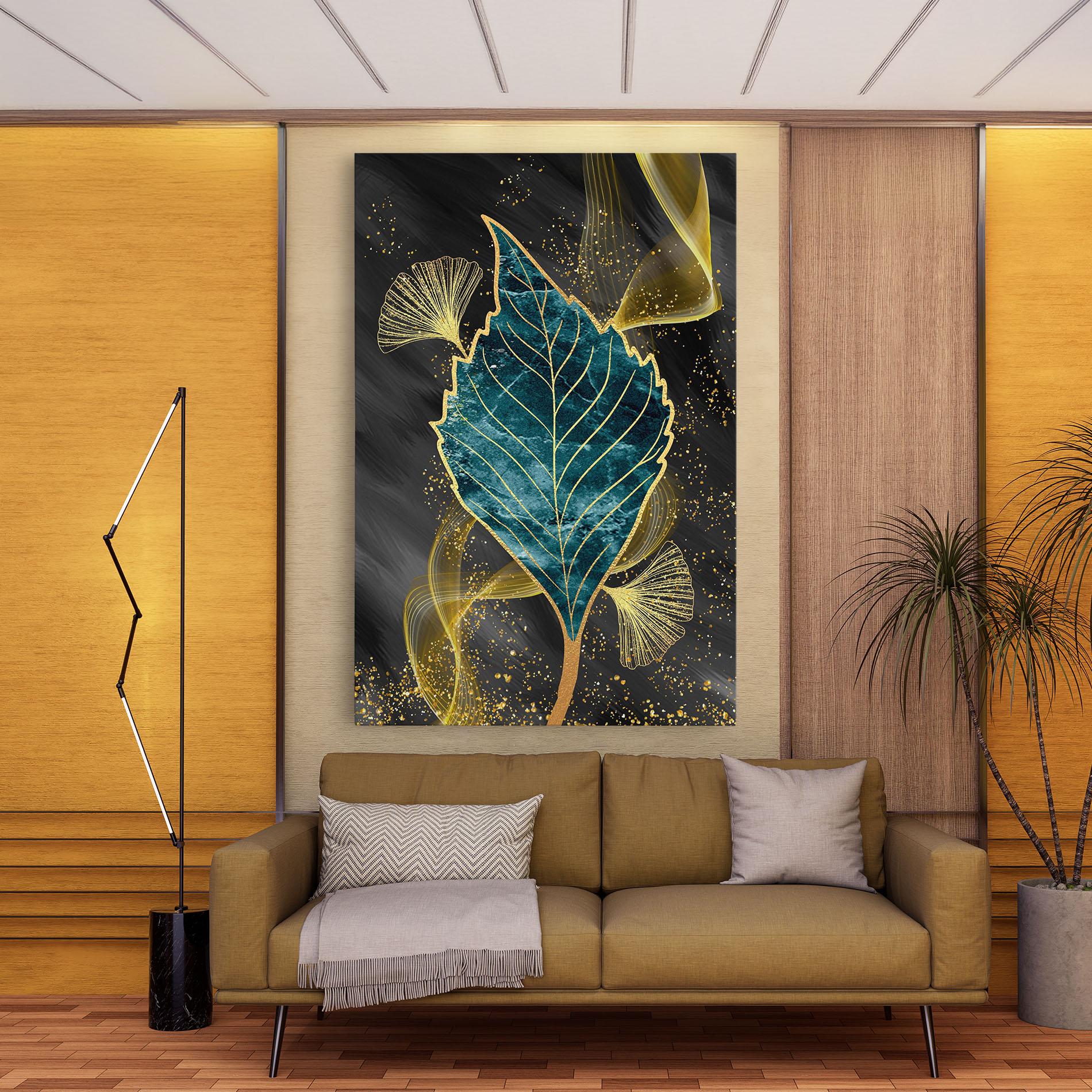 Obraz na Płótnie Golden Leaves Blue mockup 9