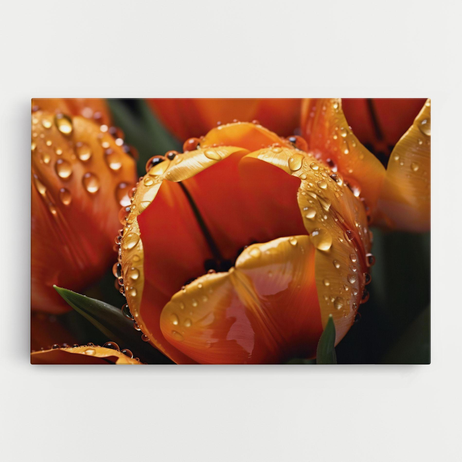 Obraz na Płótnie Orange Tulip Water Drops mockup 0