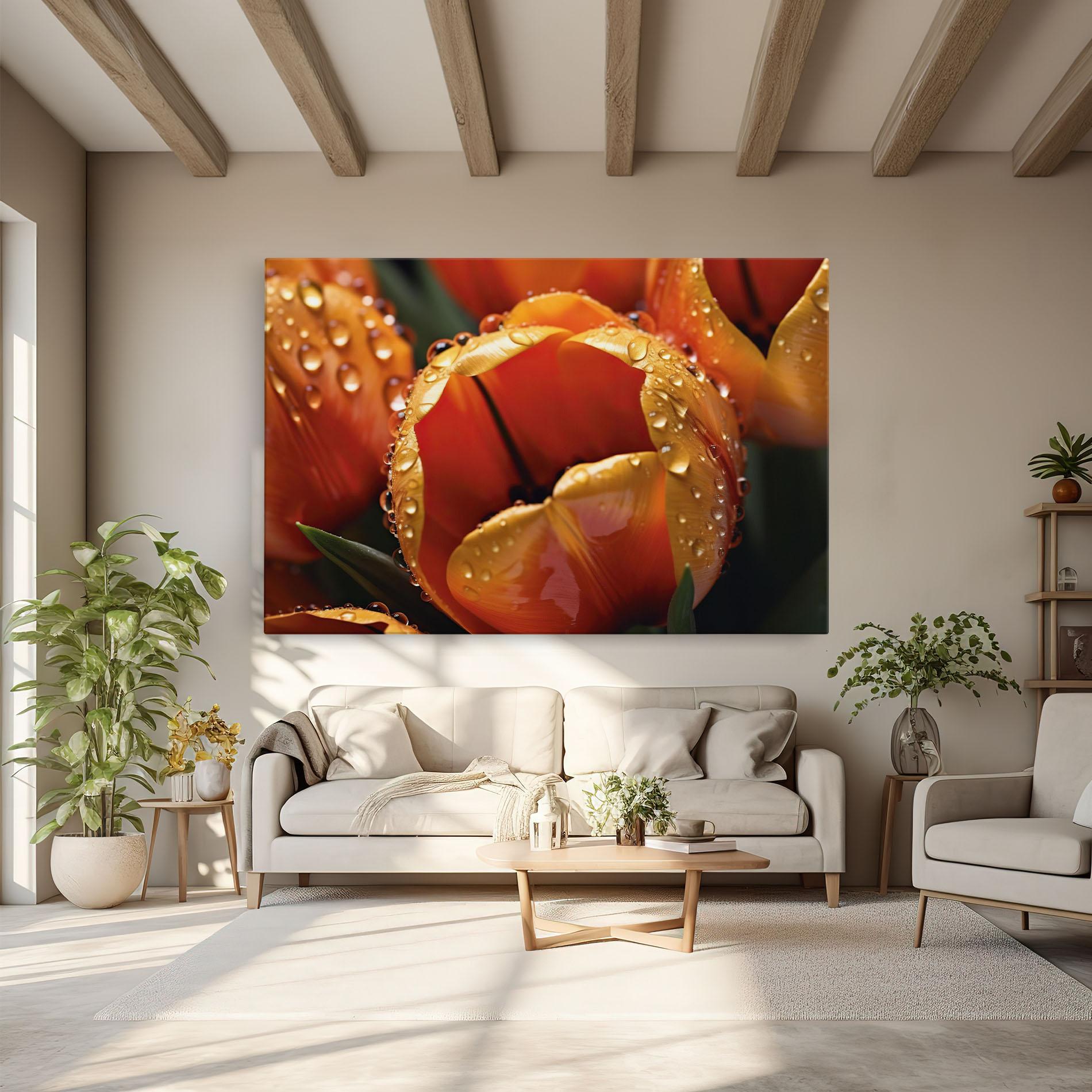 Obraz na Płótnie Orange Tulip Water Drops mockup 6