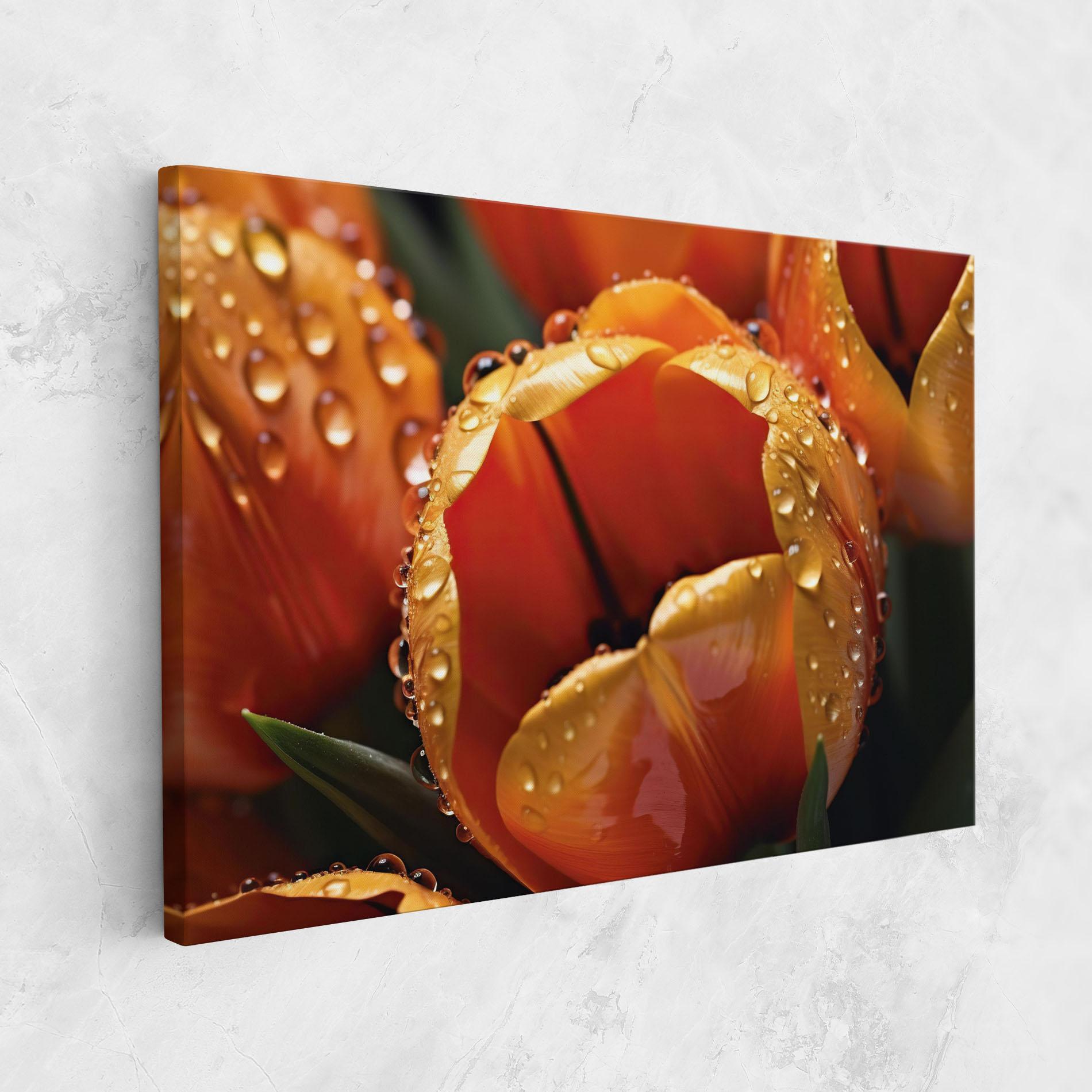 Obraz na Płótnie Orange Tulip Water Drops mockup 1
