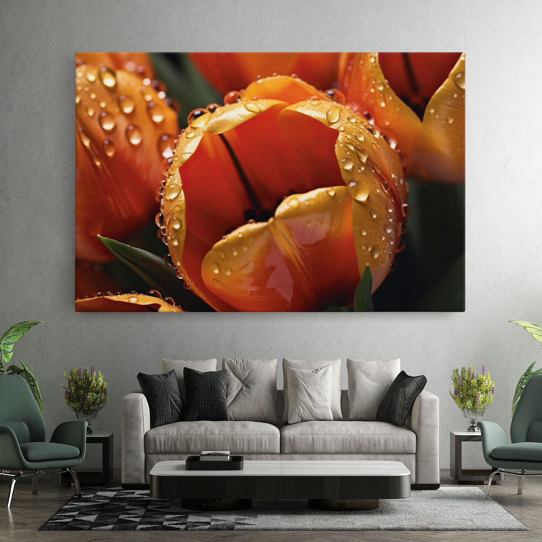 Obraz na Płótnie Orange Tulip Water Drops mockup 7