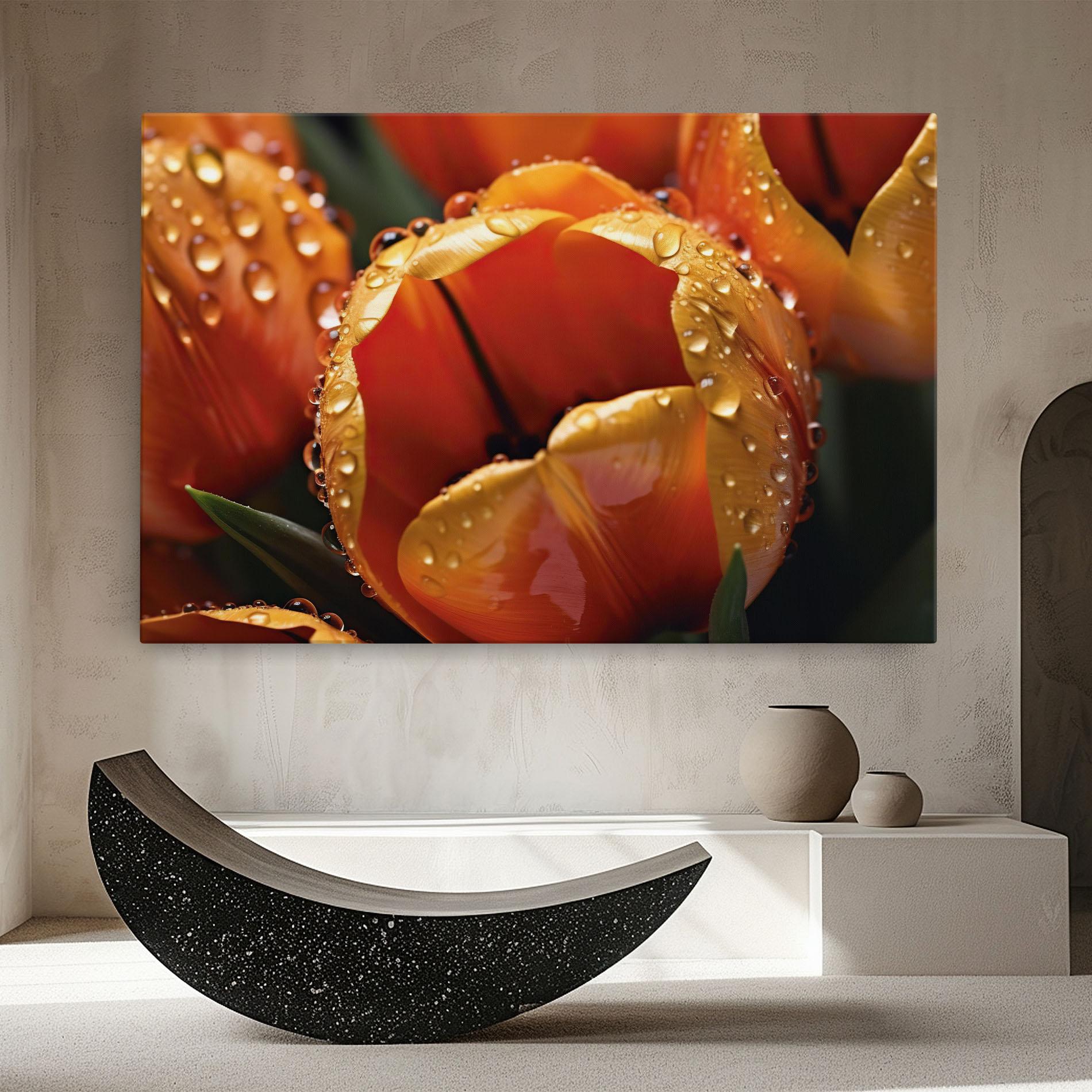 Obraz na Płótnie Orange Tulip Water Drops mockup 8