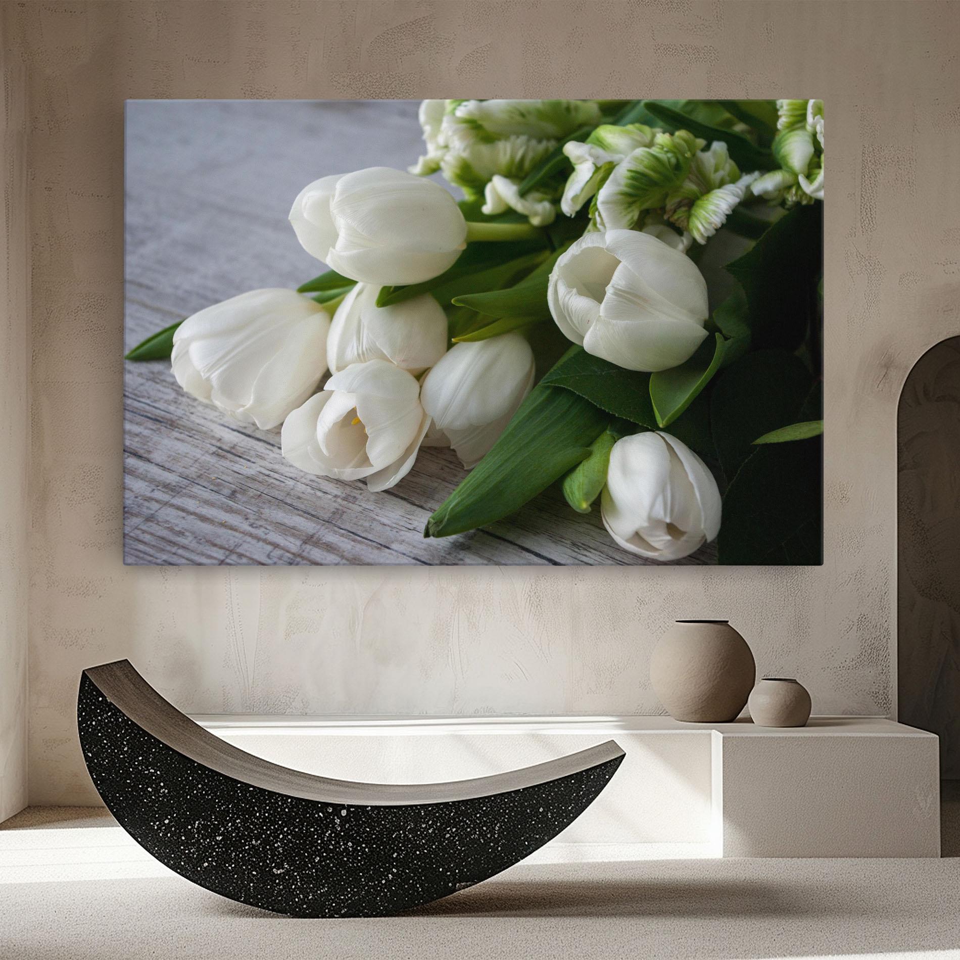 Obraz na Płótnie White Tulips Bouquet mockup 8