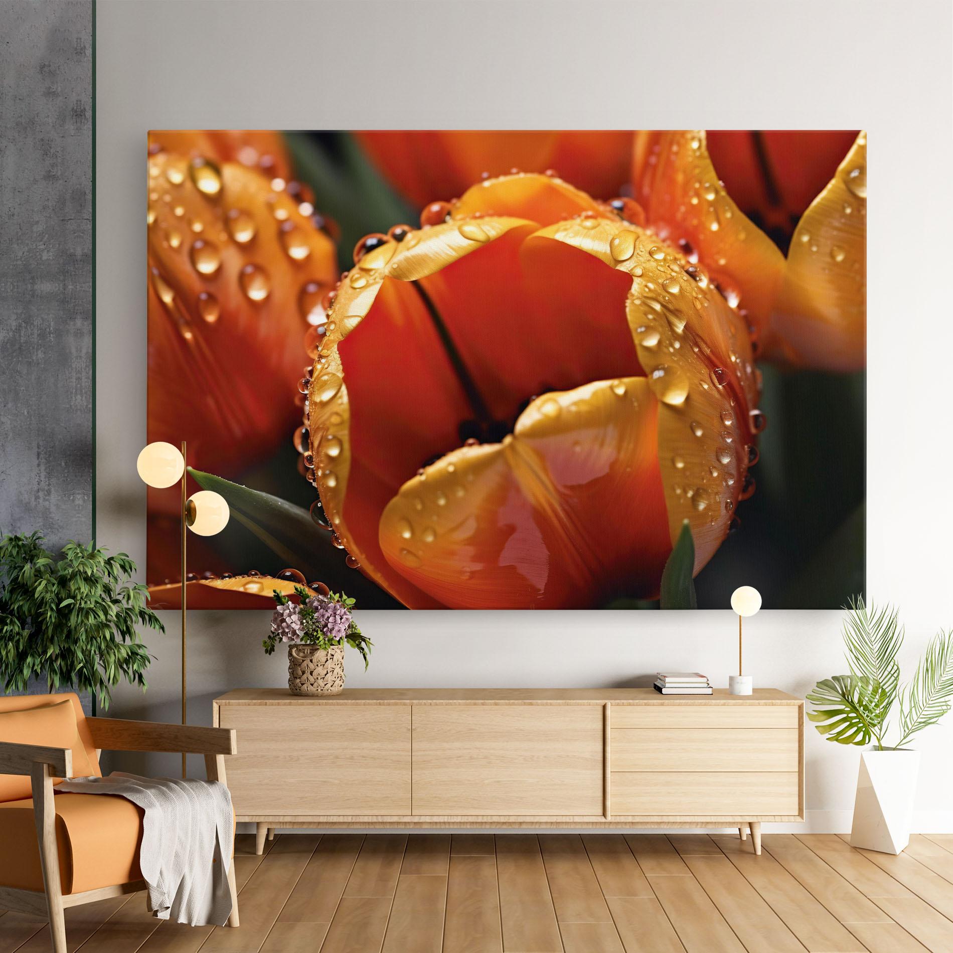 Obraz na Płótnie Orange Tulip Water Drops mockup 9