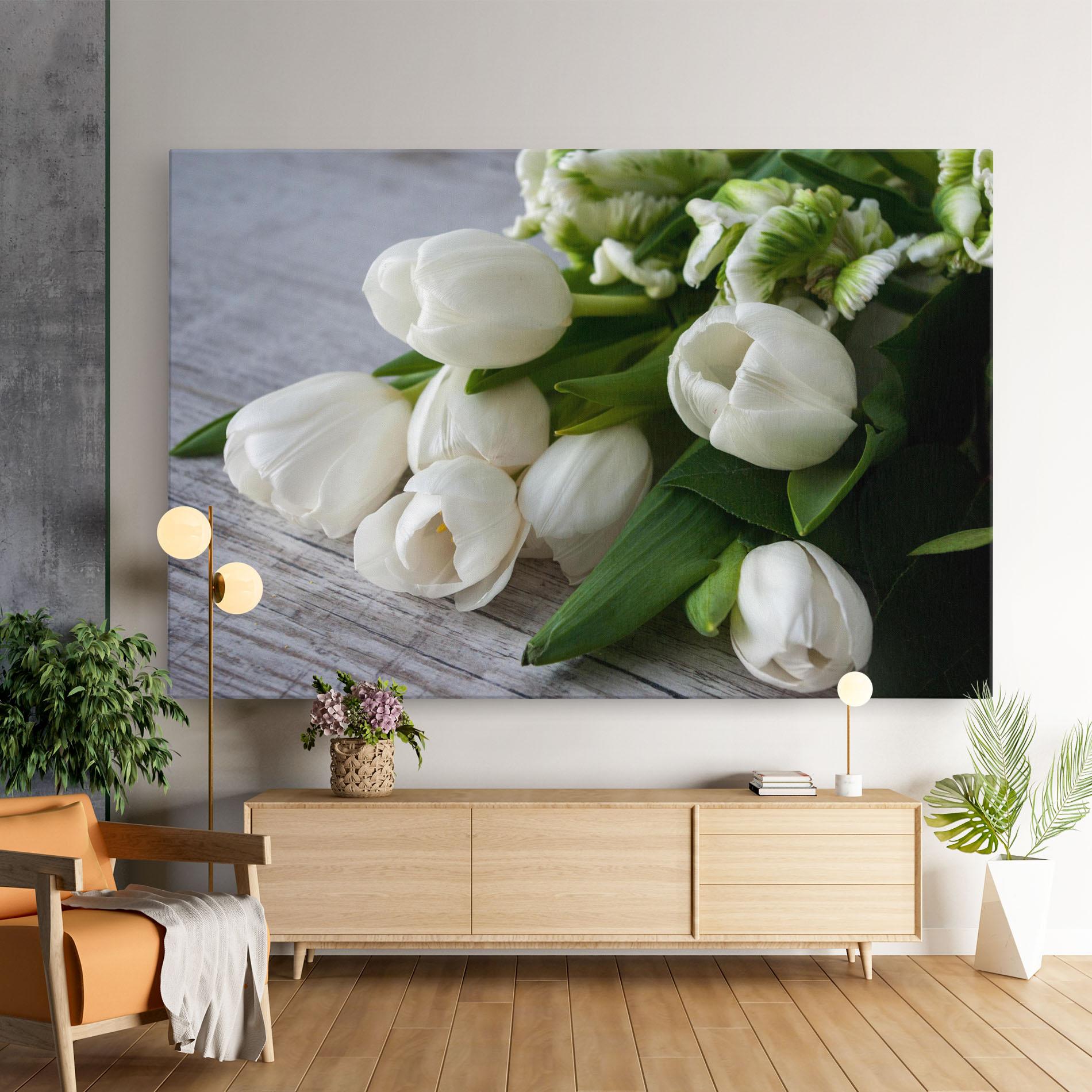 Obraz na Płótnie White Tulips Bouquet mockup 9