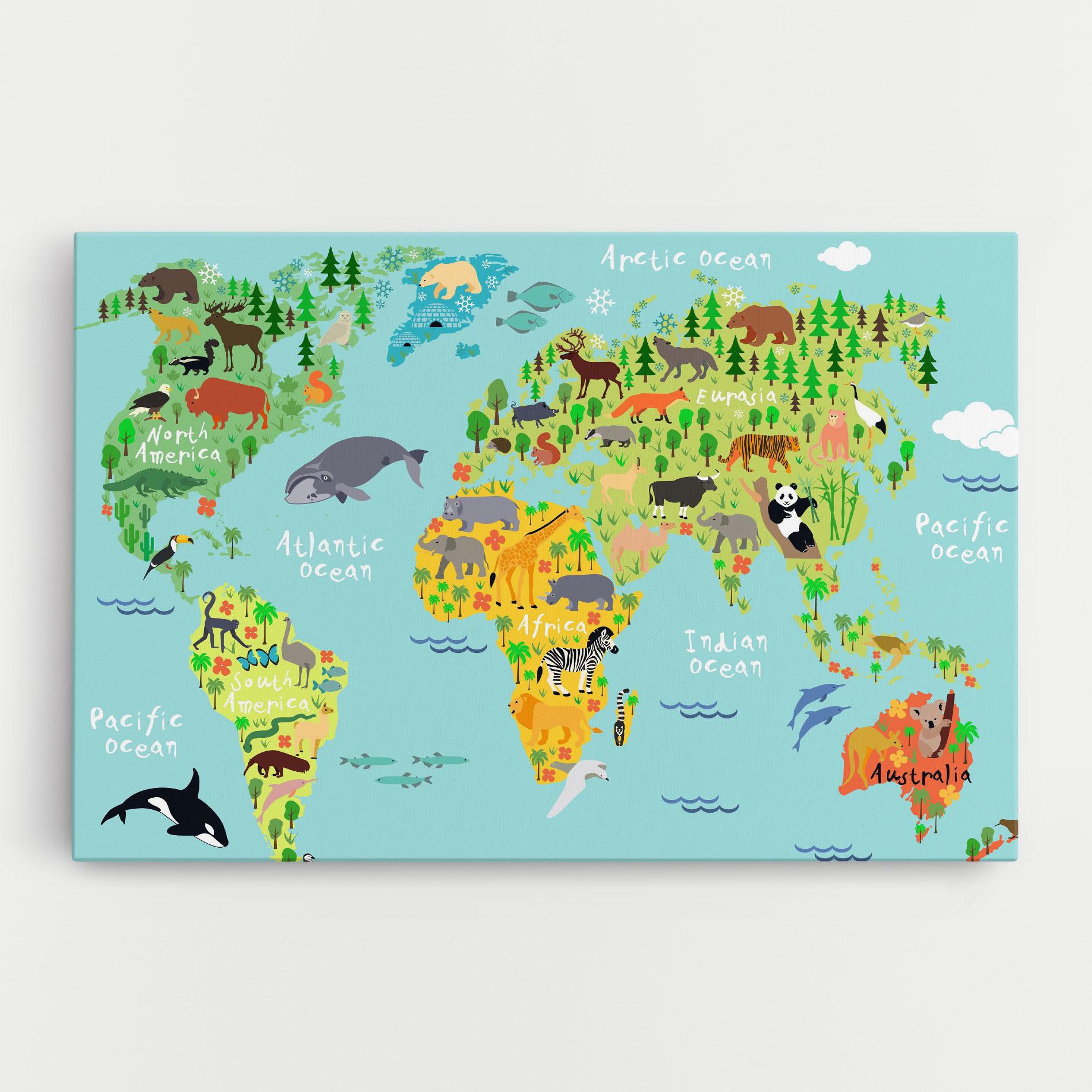Obraz na Płótnie Animal World Map mockup 0