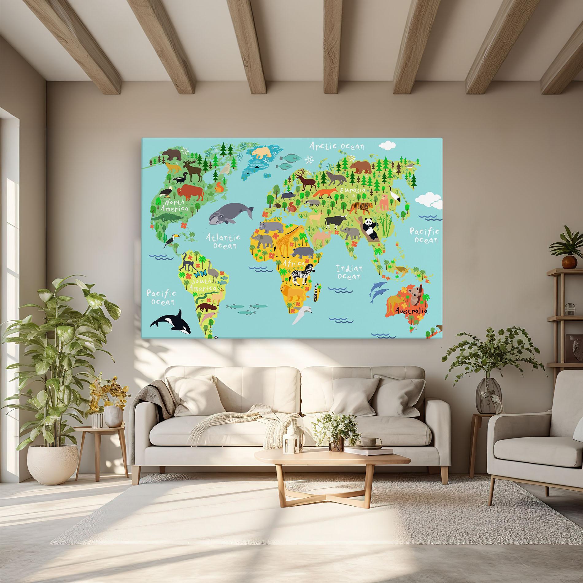 Obraz na Płótnie Animal World Map mockup 6
