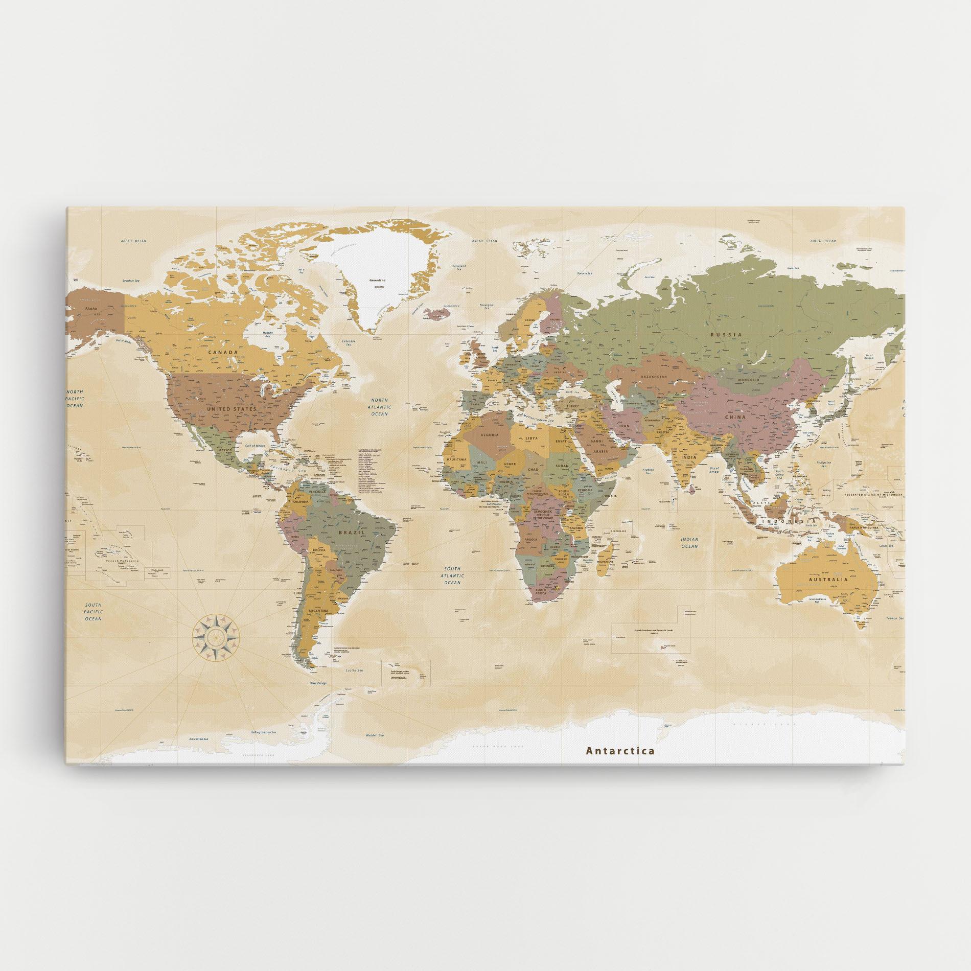 Obraz na Płótnie World Map Vintage mockup 0