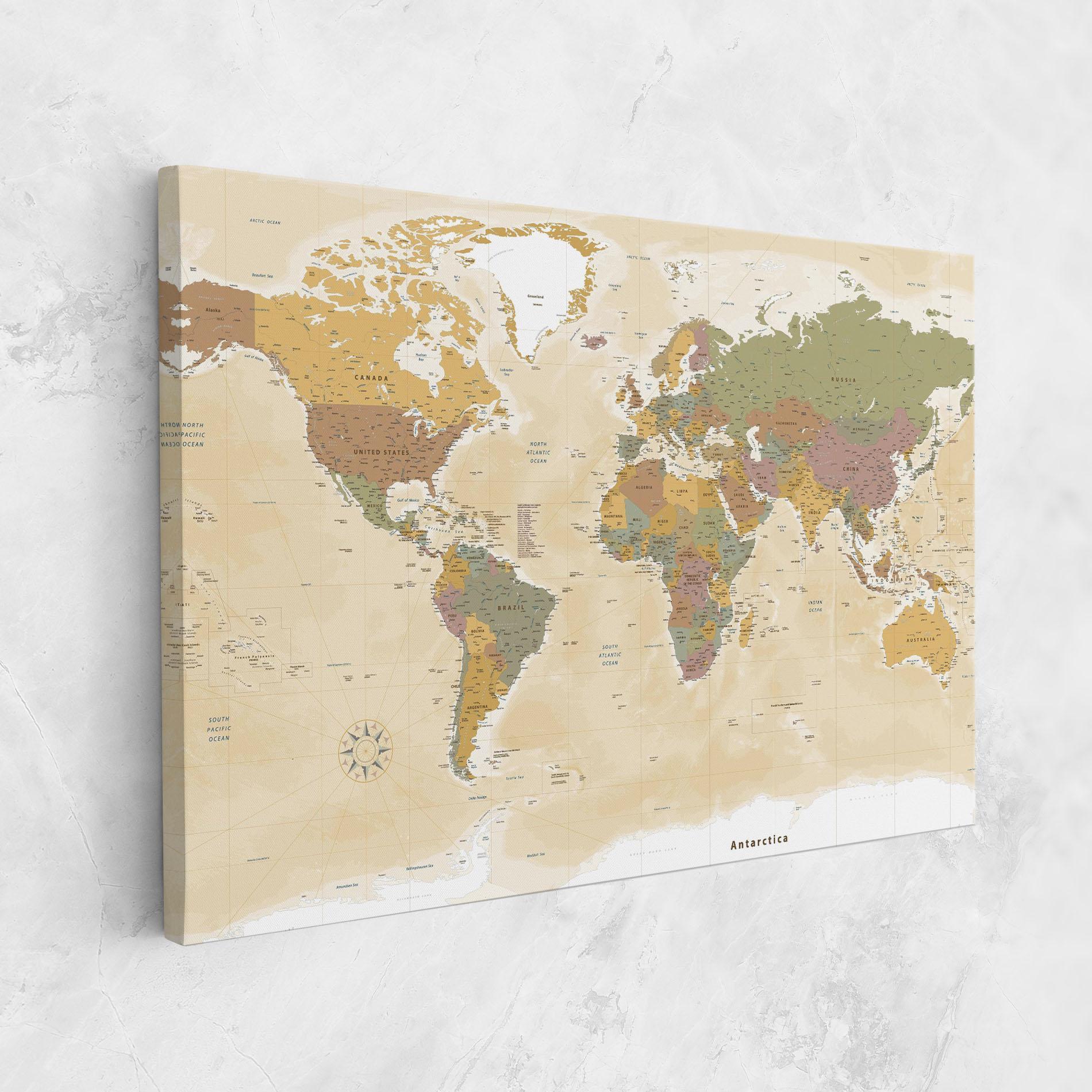 Obraz na Płótnie World Map Vintage mockup 1