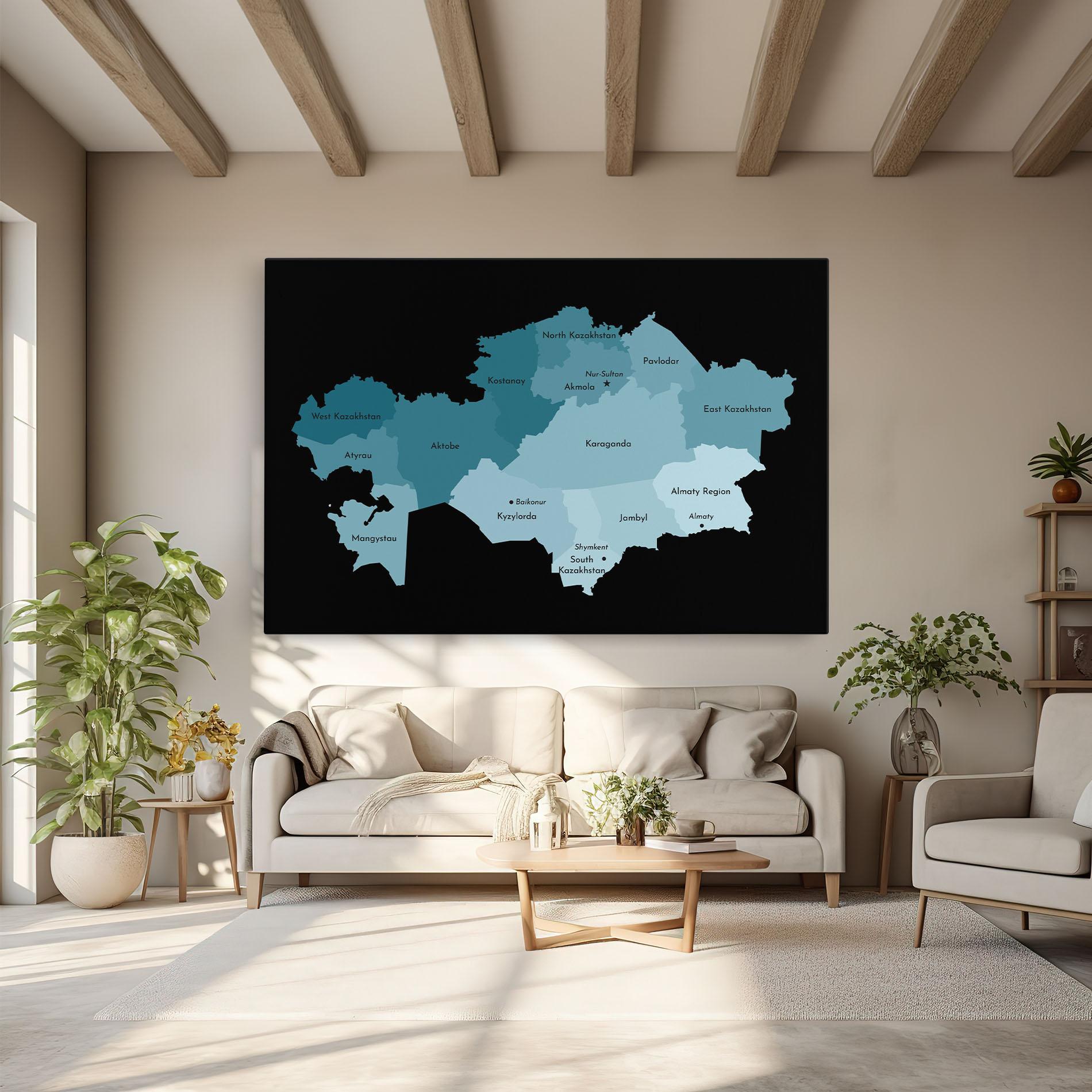 Obraz na Płótnie Kazahstan Blue Map mockup 6