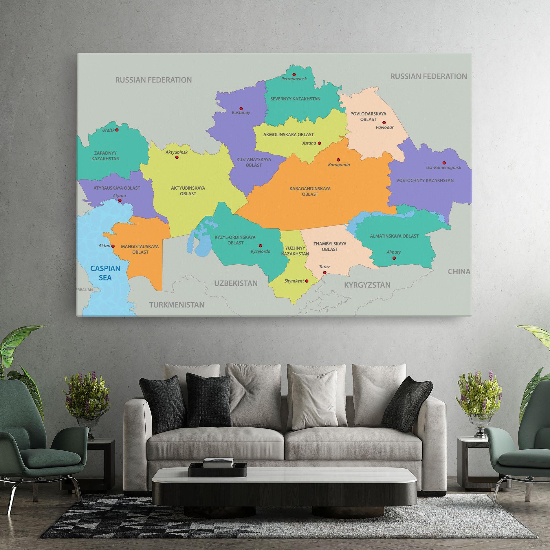 Obraz na Płótnie Kazakhstan Color Map mockup 7