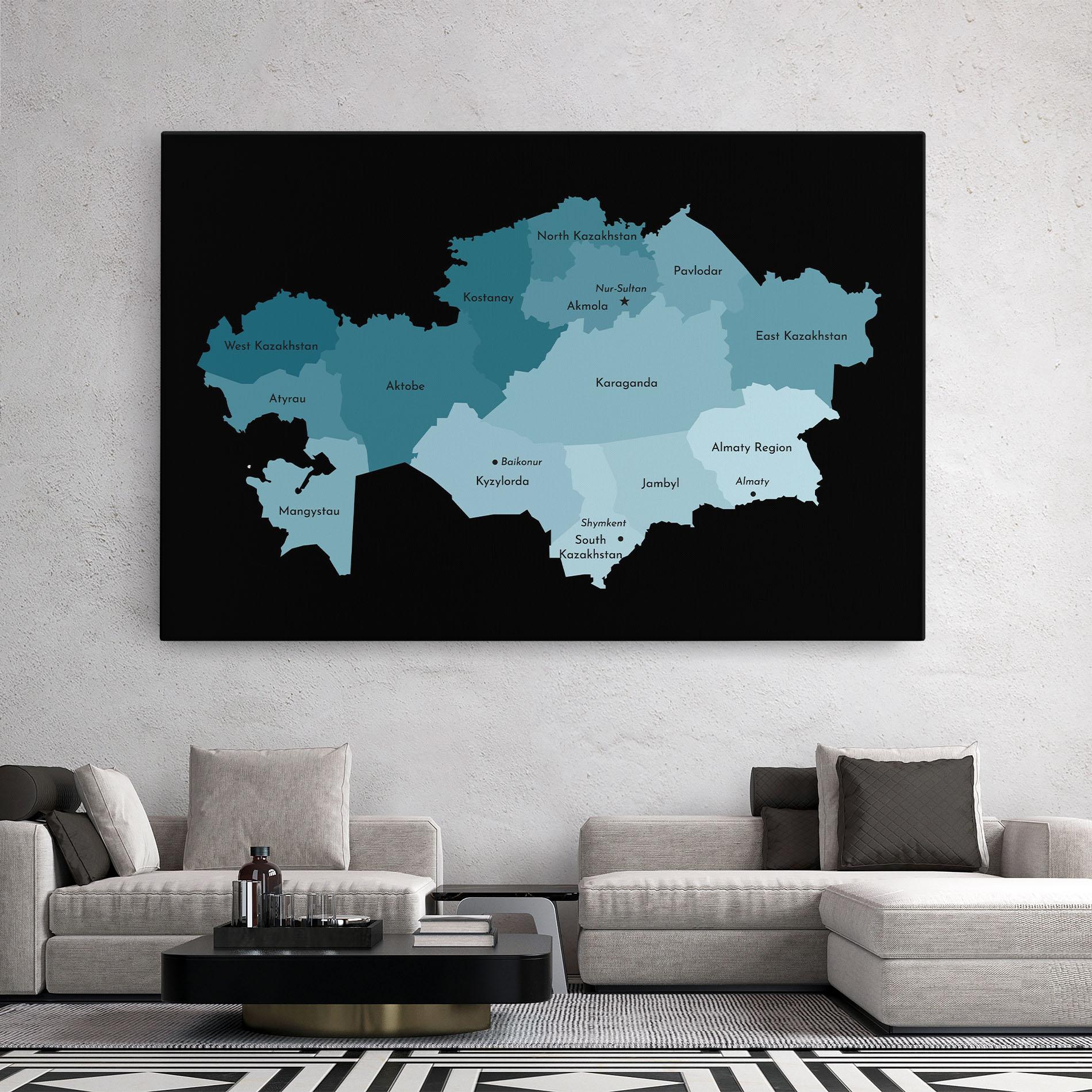 Obraz na Płótnie Kazahstan Blue Map mockup 2