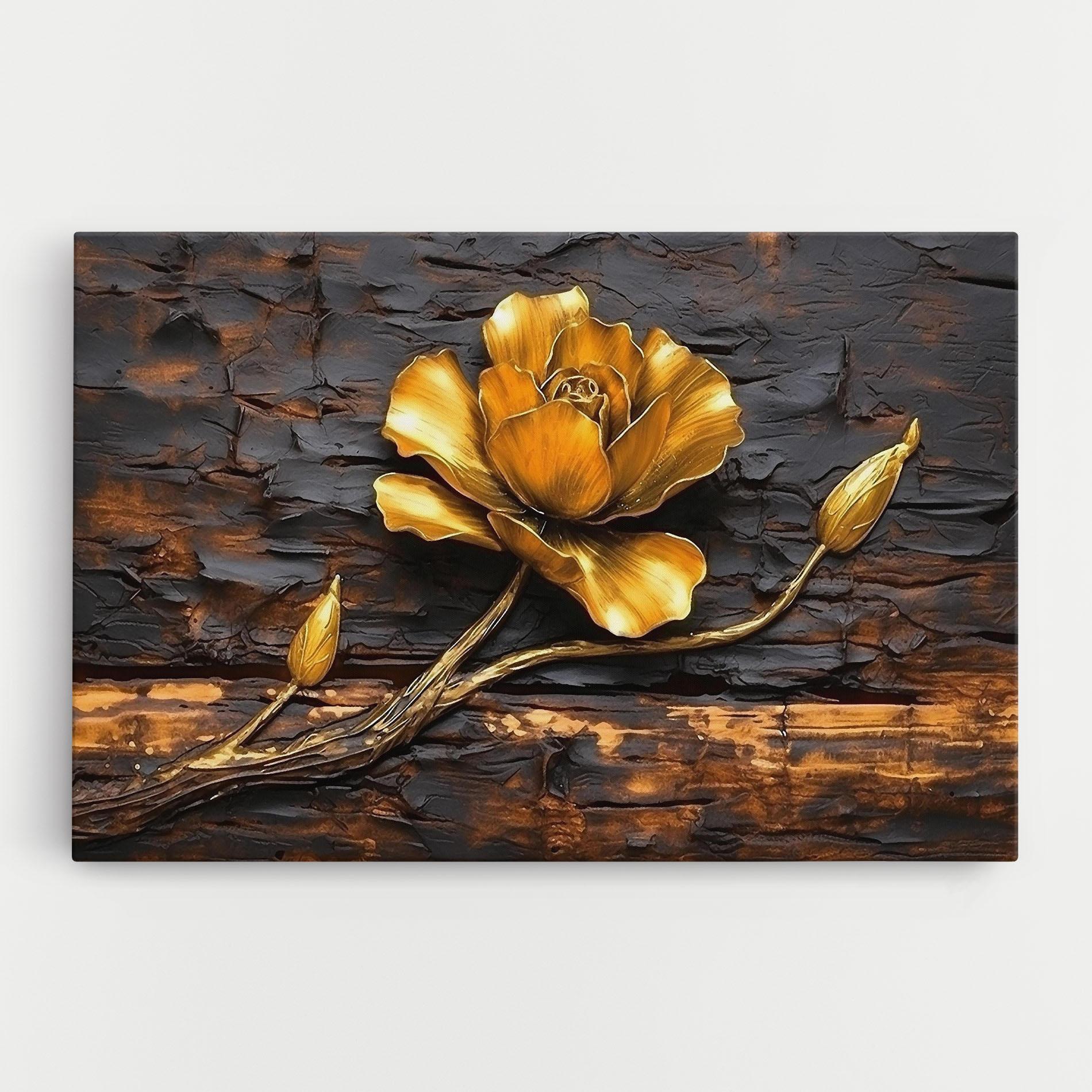 Obraz na Płótnie Golden Rose On Wood mockup 0
