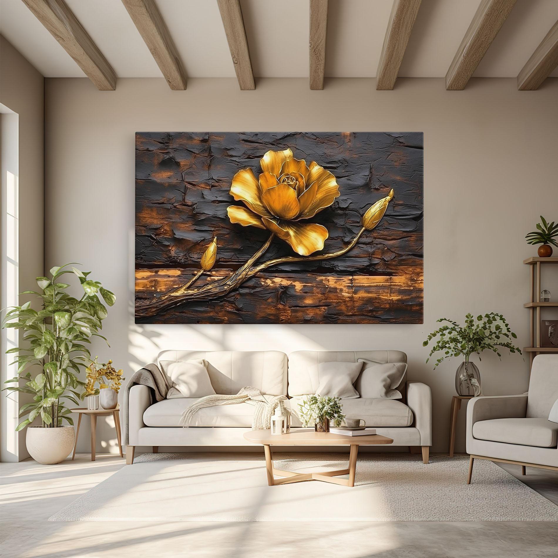 Obraz na Płótnie Golden Rose On Wood mockup 6