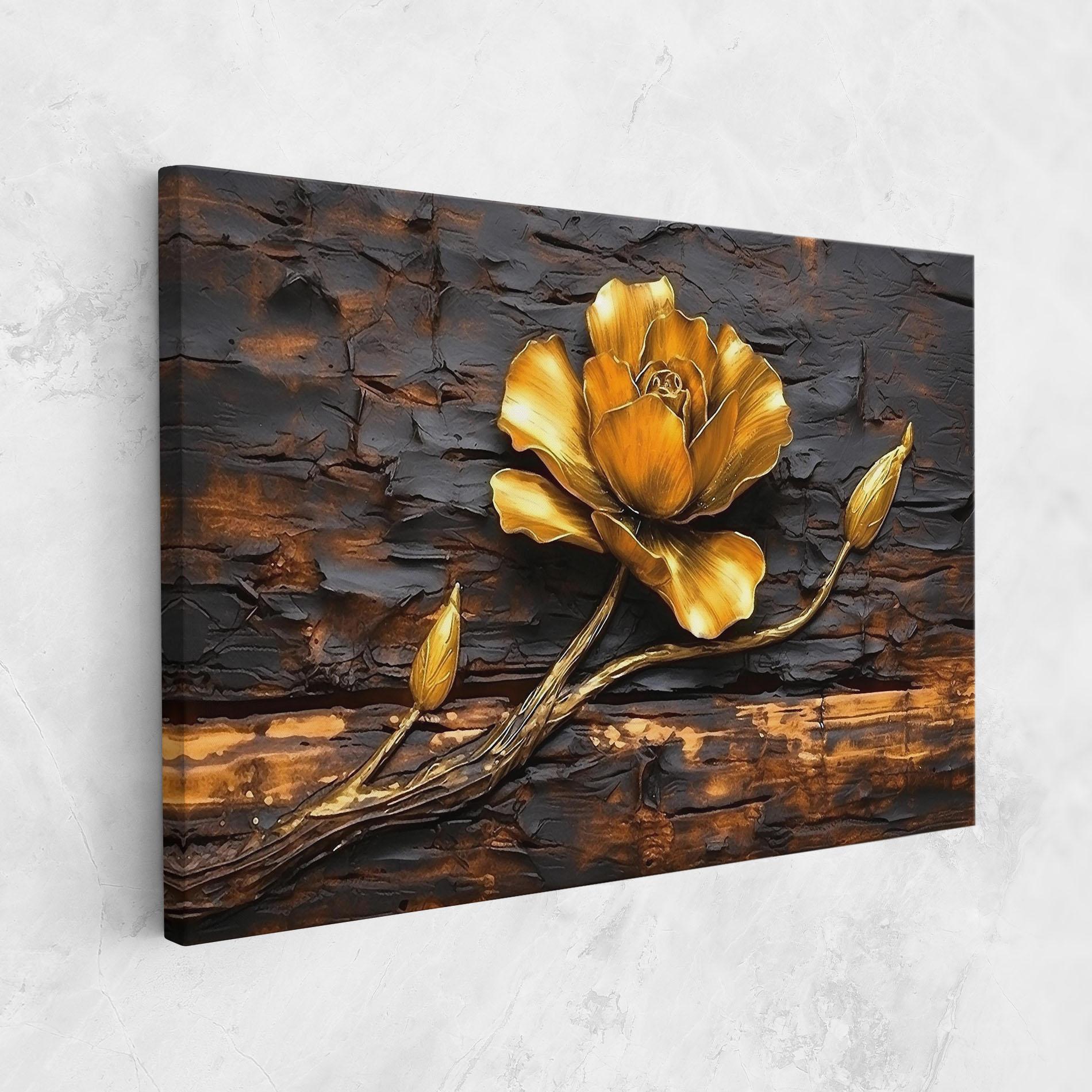 Obraz na Płótnie Golden Rose On Wood mockup 1