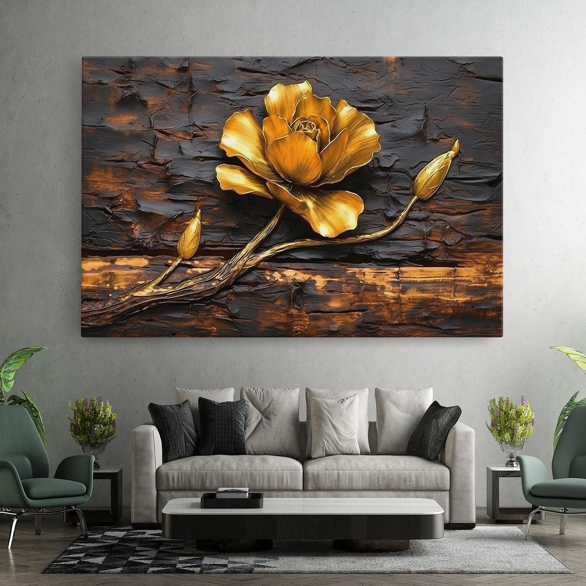 Obraz na Płótnie Golden Rose On Wood mockup 7