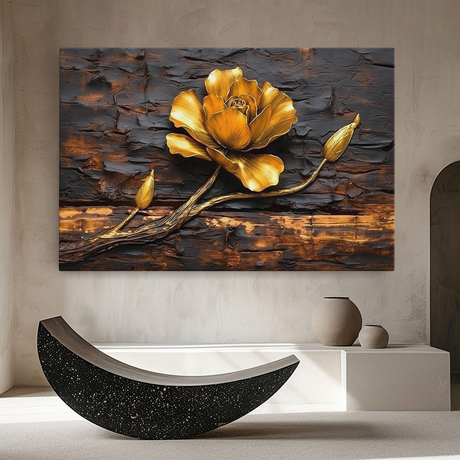Obraz na Płótnie Golden Rose On Wood mockup 8