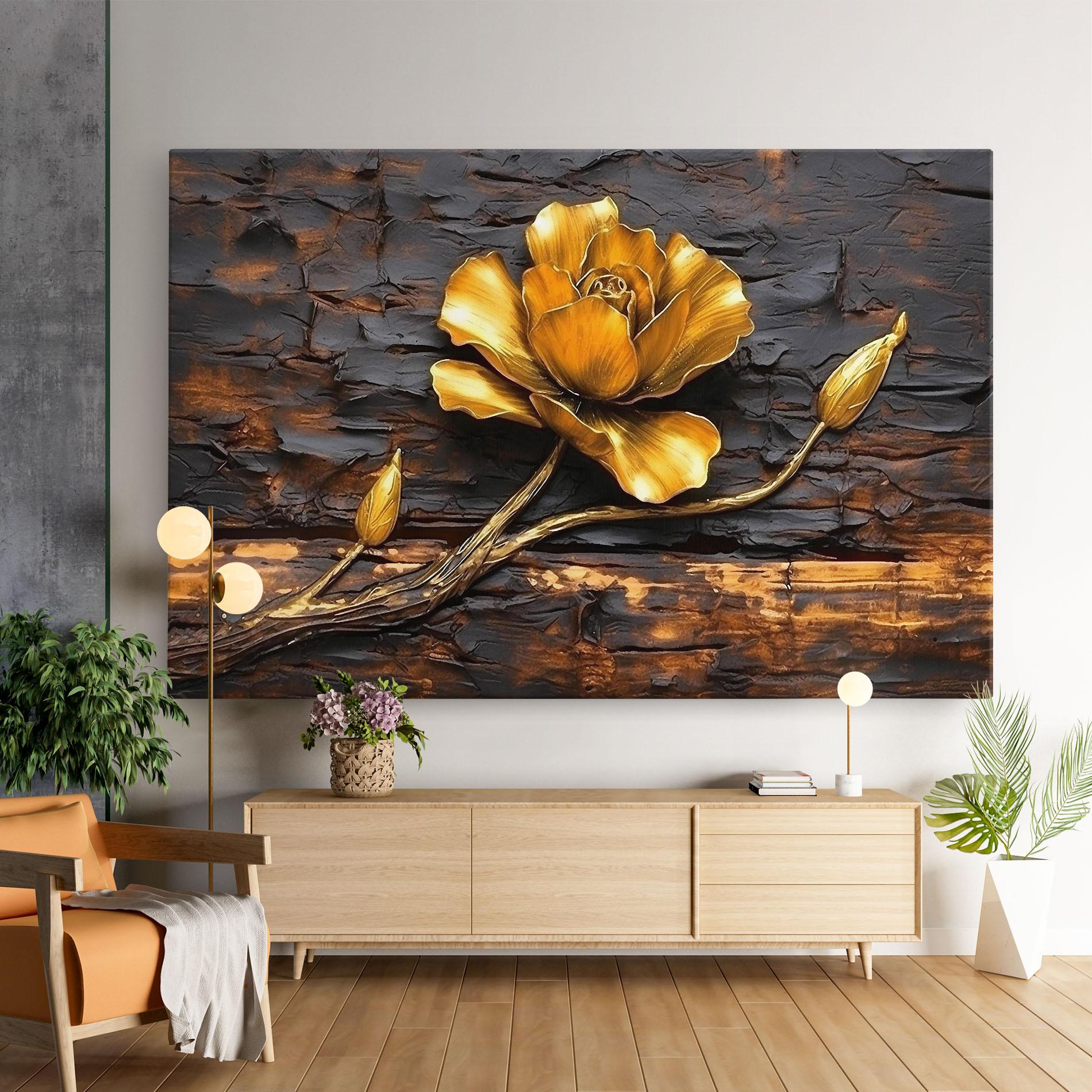Obraz na Płótnie Golden Rose On Wood mockup 9