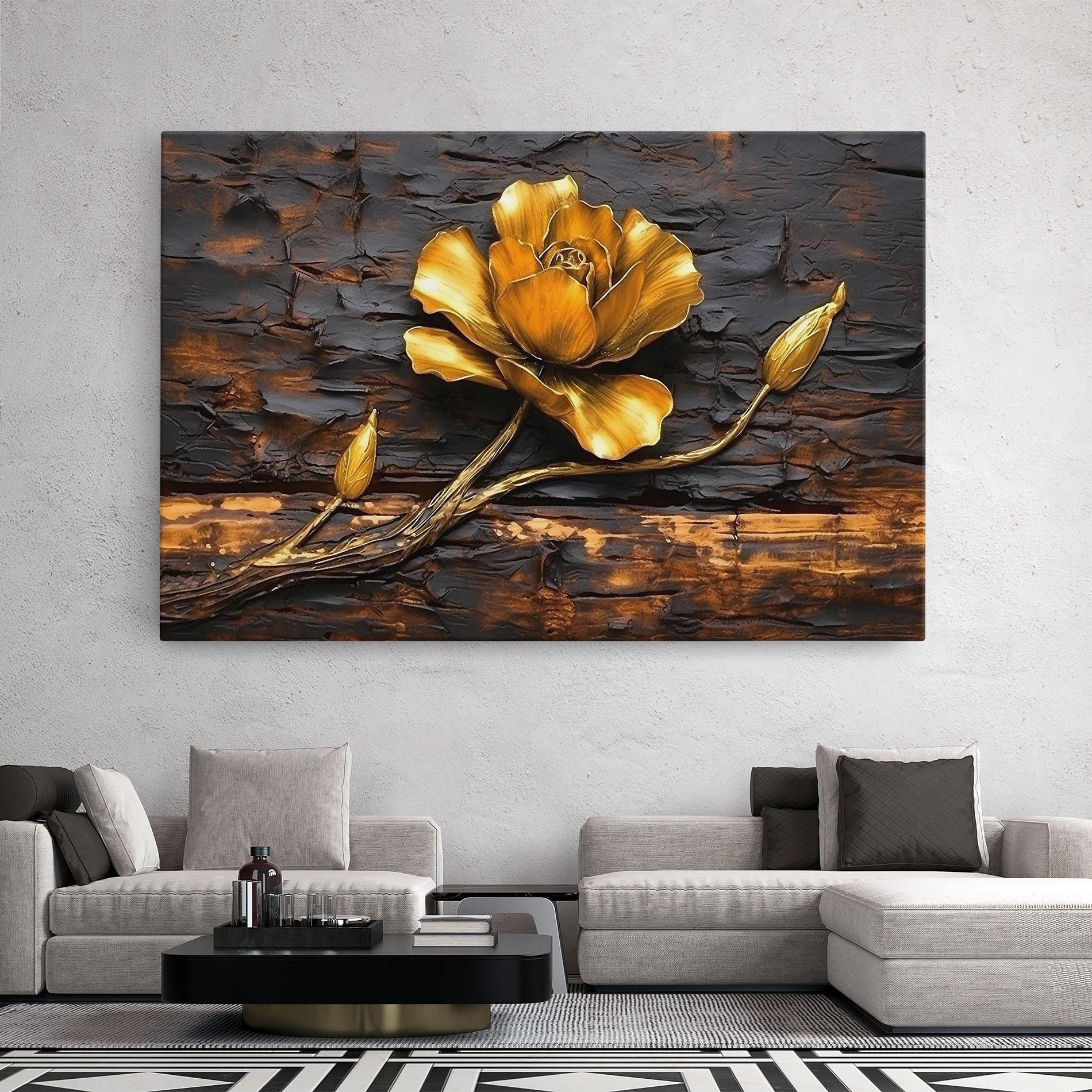 Obraz na Płótnie Golden Rose On Wood mockup 2