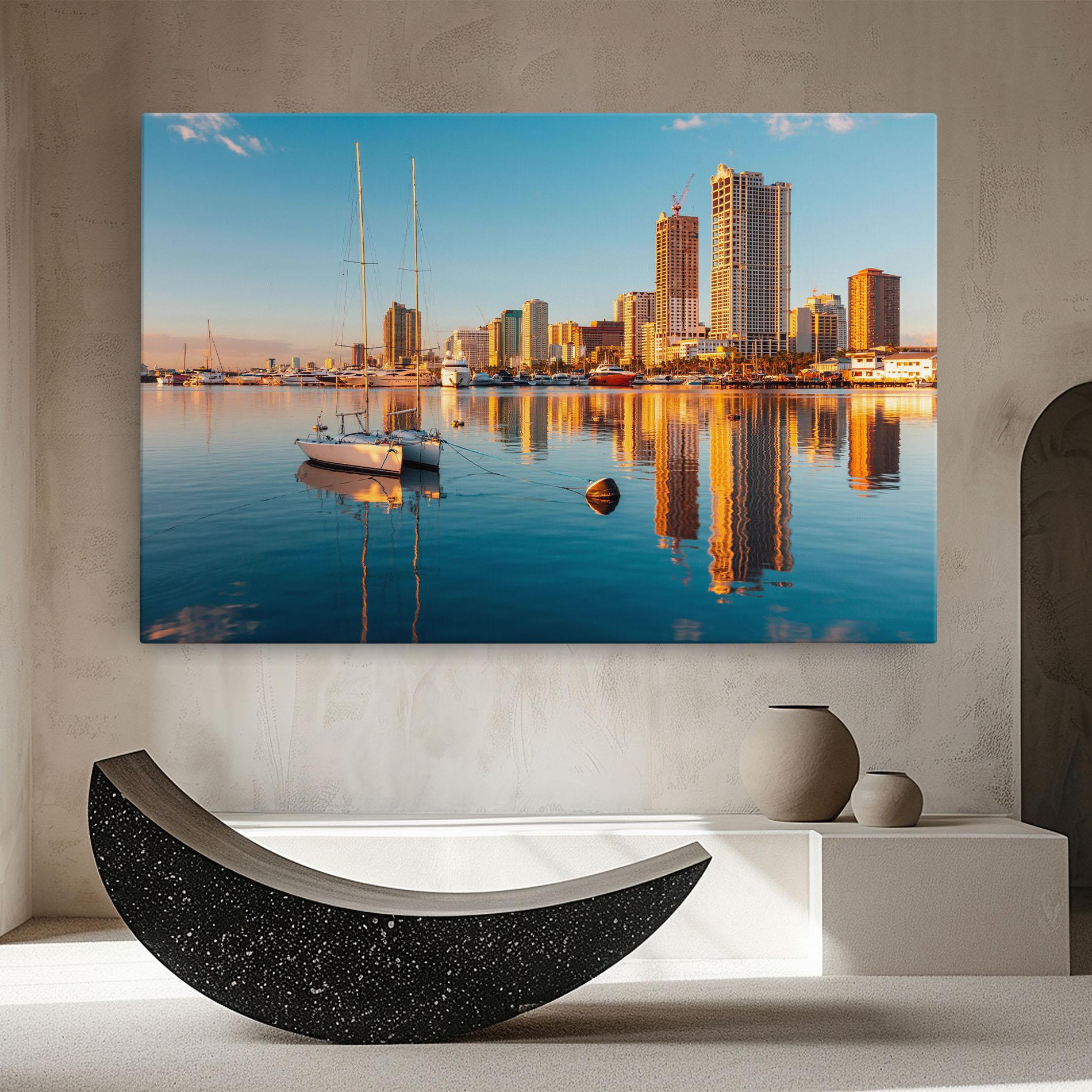 Obraz na Płótnie Skyscrapers Water mockup 8