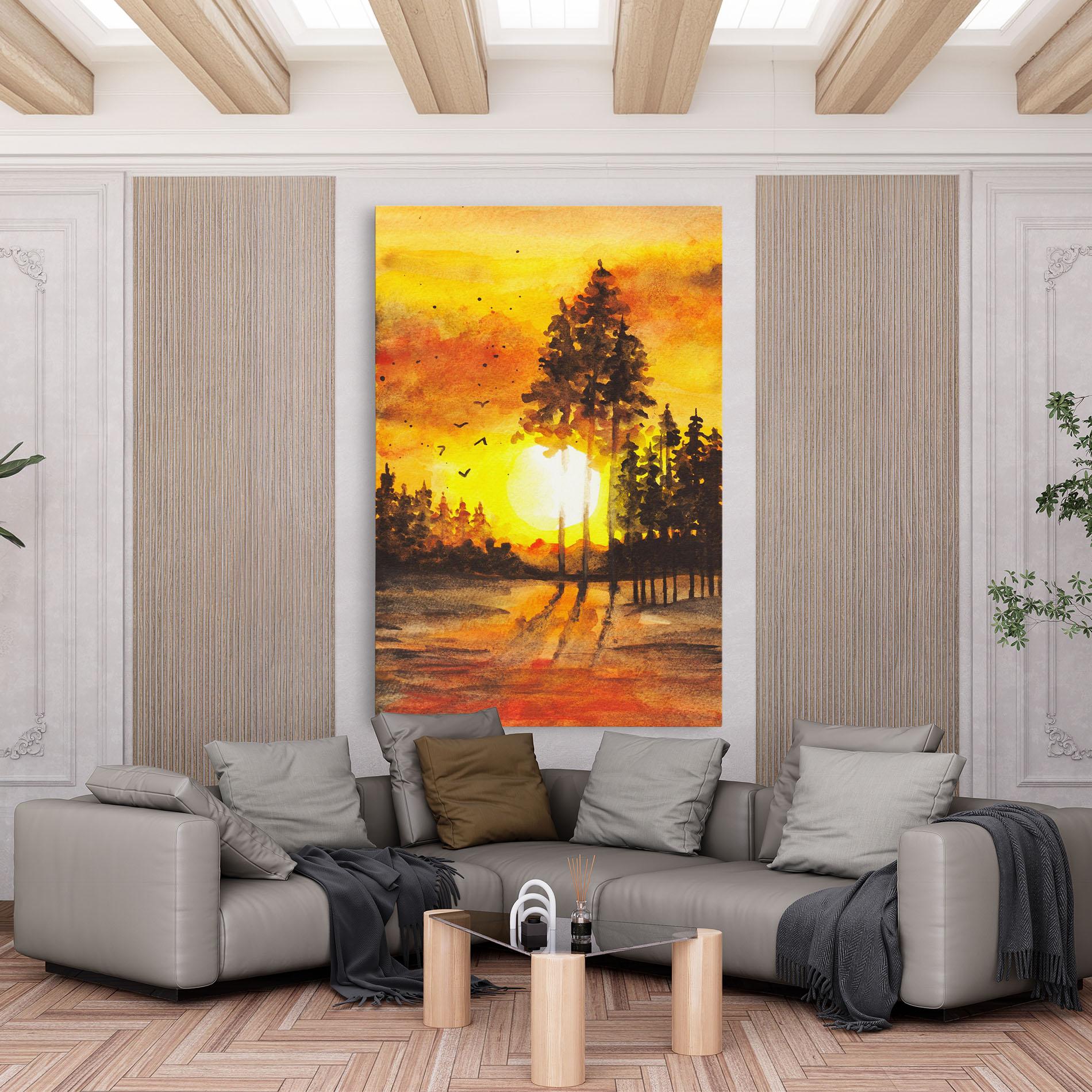 Obraz na Płótnie Watercolor Sunset Painting mockup 6