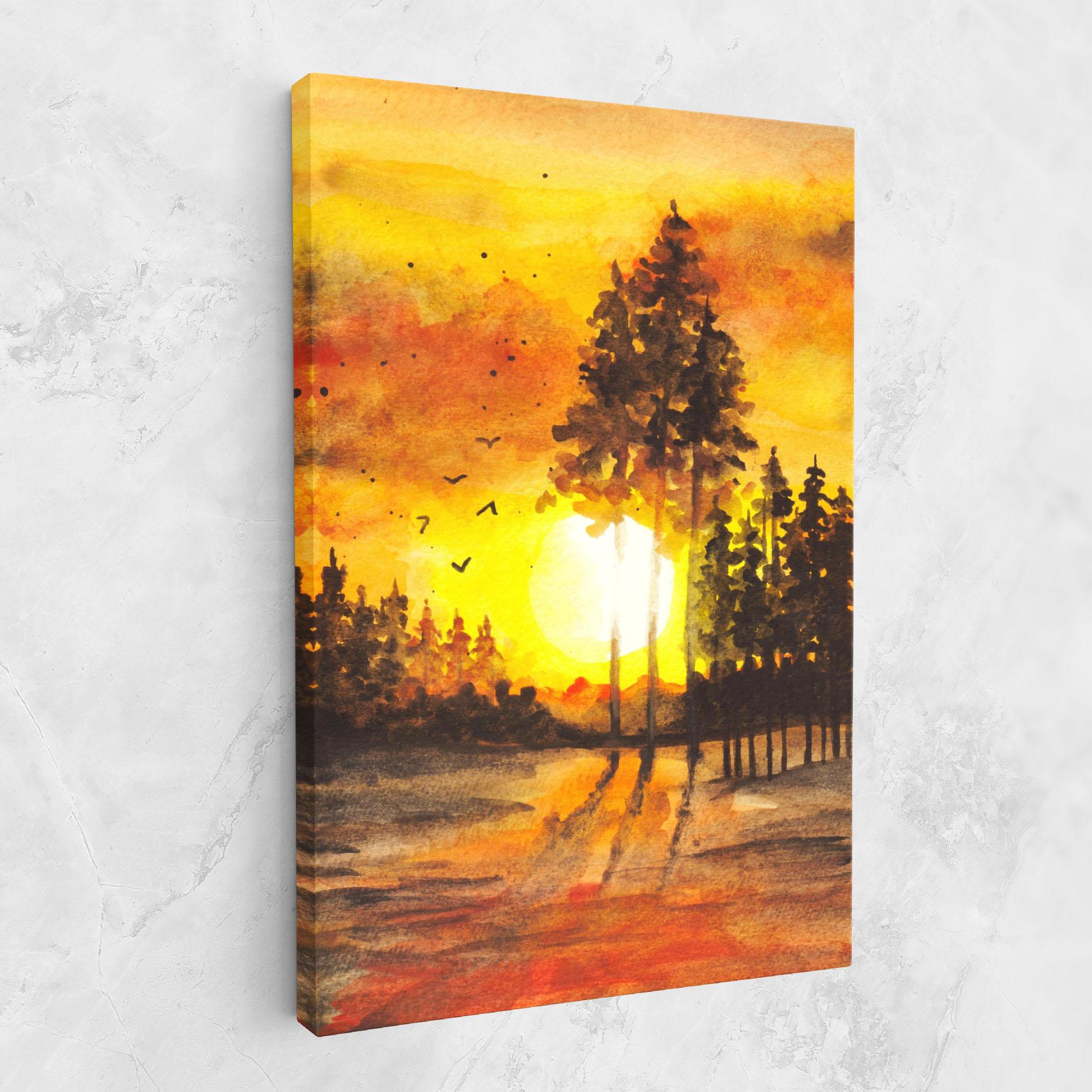 Obraz na Płótnie Watercolor Sunset Painting mockup 1