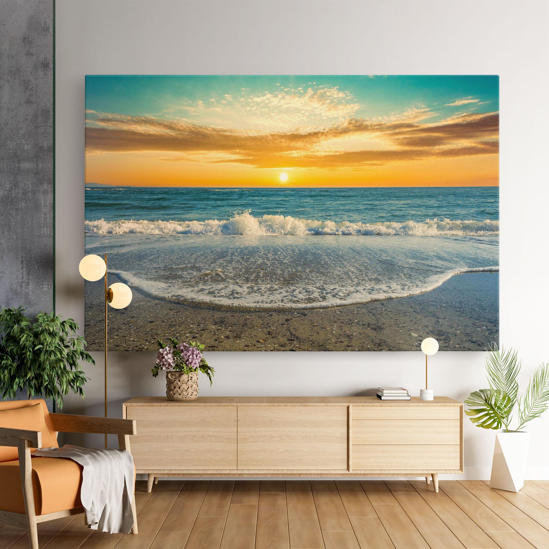 Obraz na Płótnie Beach Dramatic Sunset mockup 9