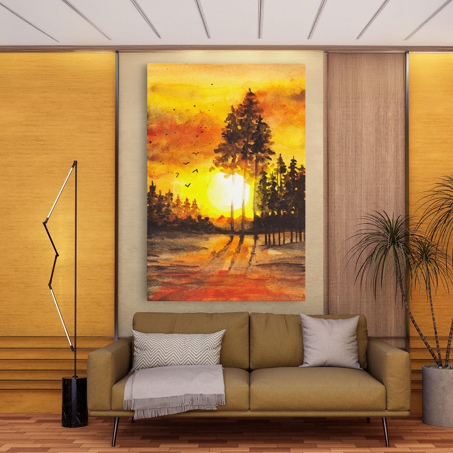Obraz na Płótnie Watercolor Sunset Painting mockup 9