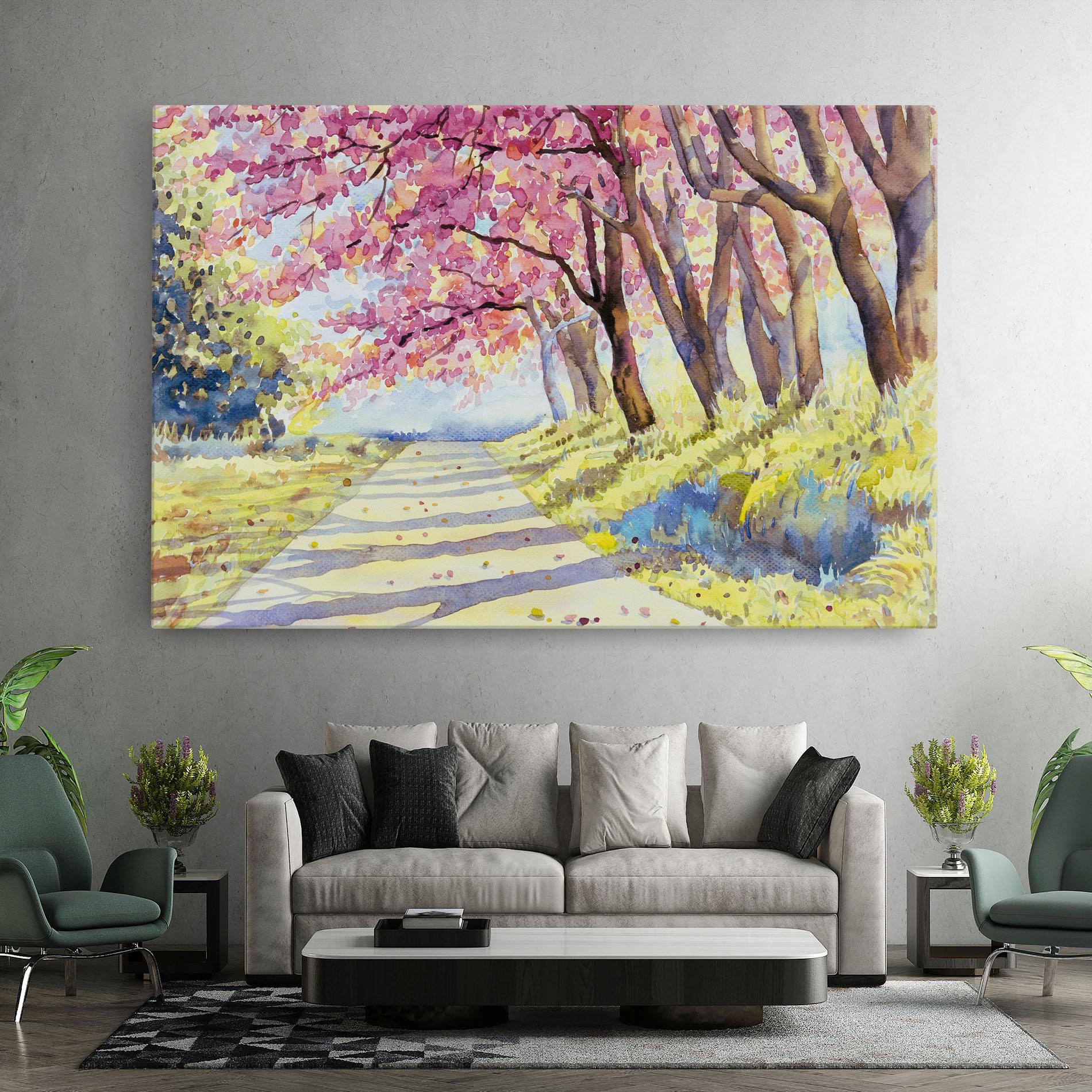 Obraz na Płótnie Watercolor Spring Landscape mockup 7