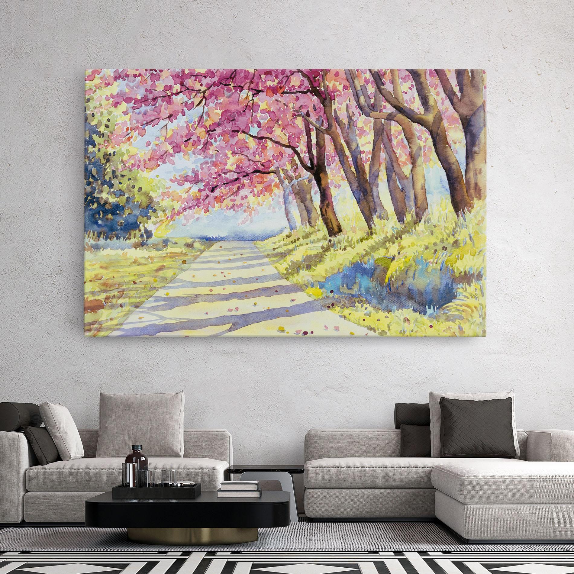 Obraz na Płótnie Watercolor Spring Landscape mockup 2