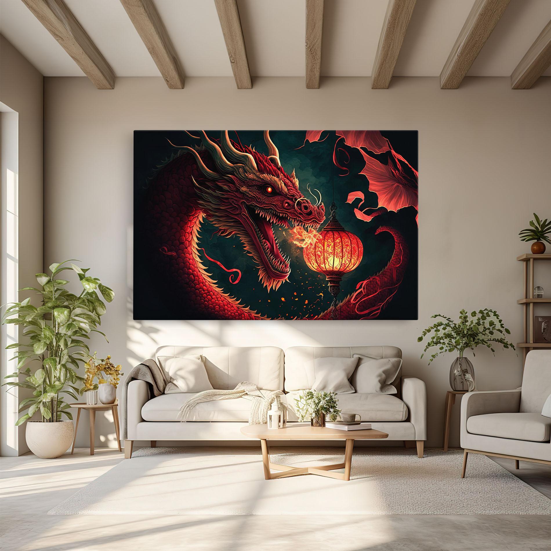 Obraz na Płótnie Red Fire Dragon mockup 6