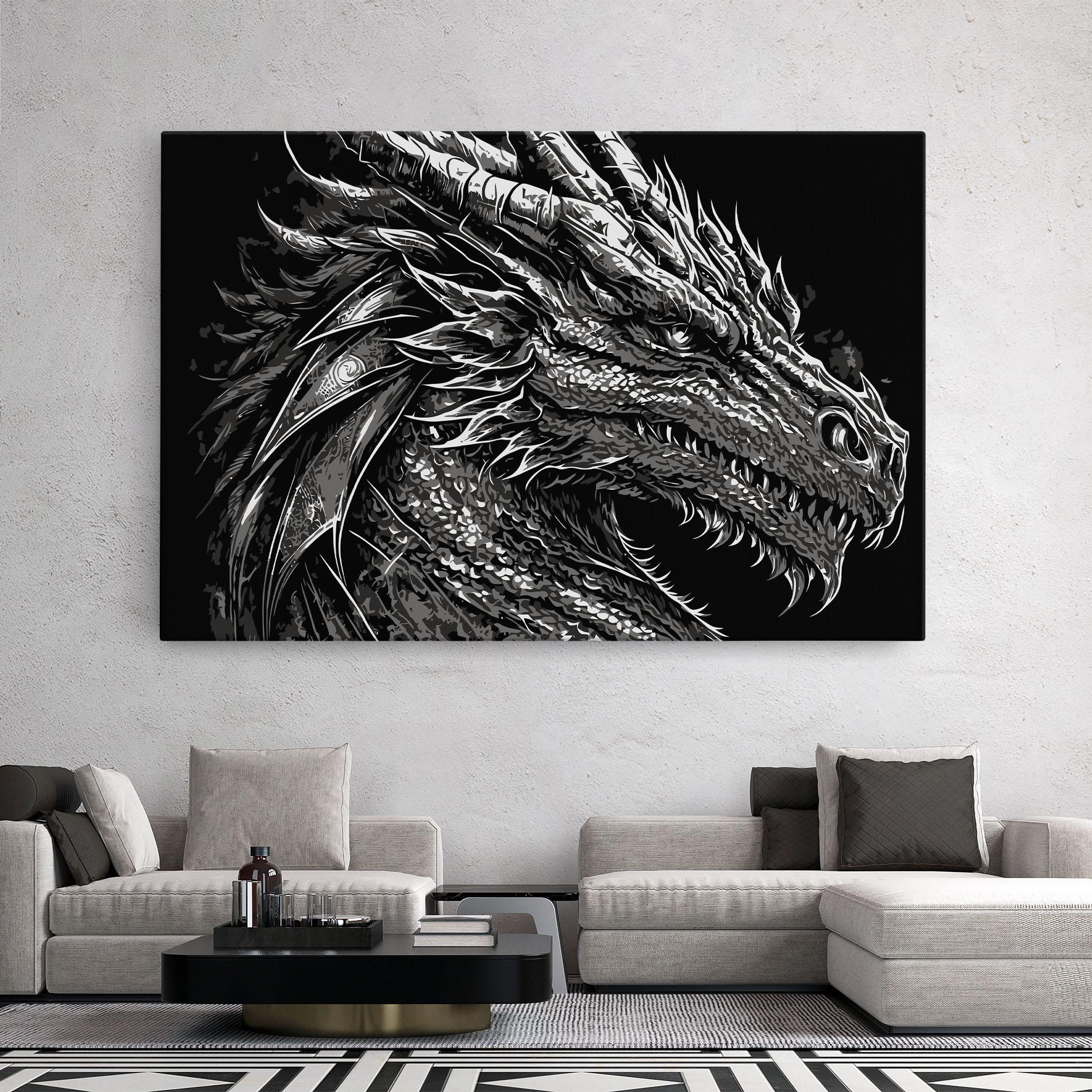 Obraz na Płótnie Grey White Dragon mockup 2