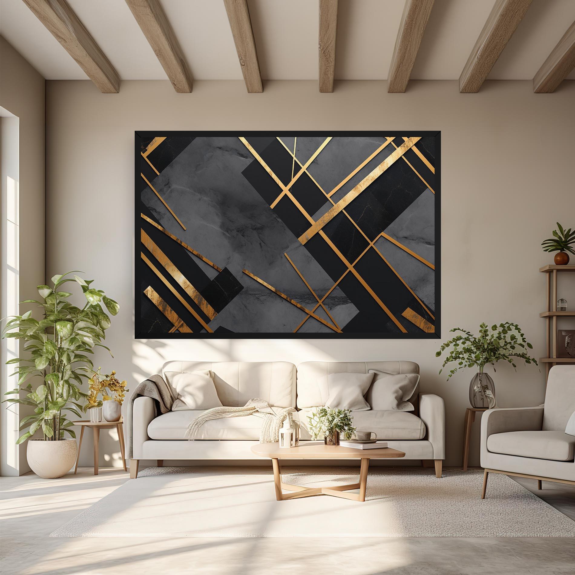 Obraz na Płótnie Grey Painting With Gold Lines mockup 6