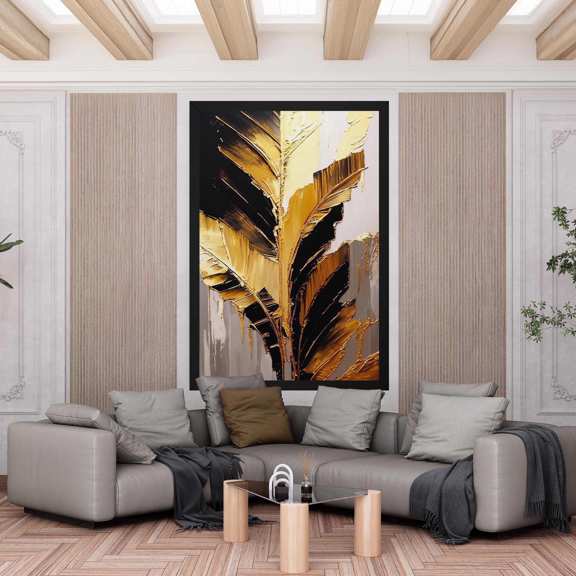 Obraz na Płótnie Balck With Gold Leafs mockup 6