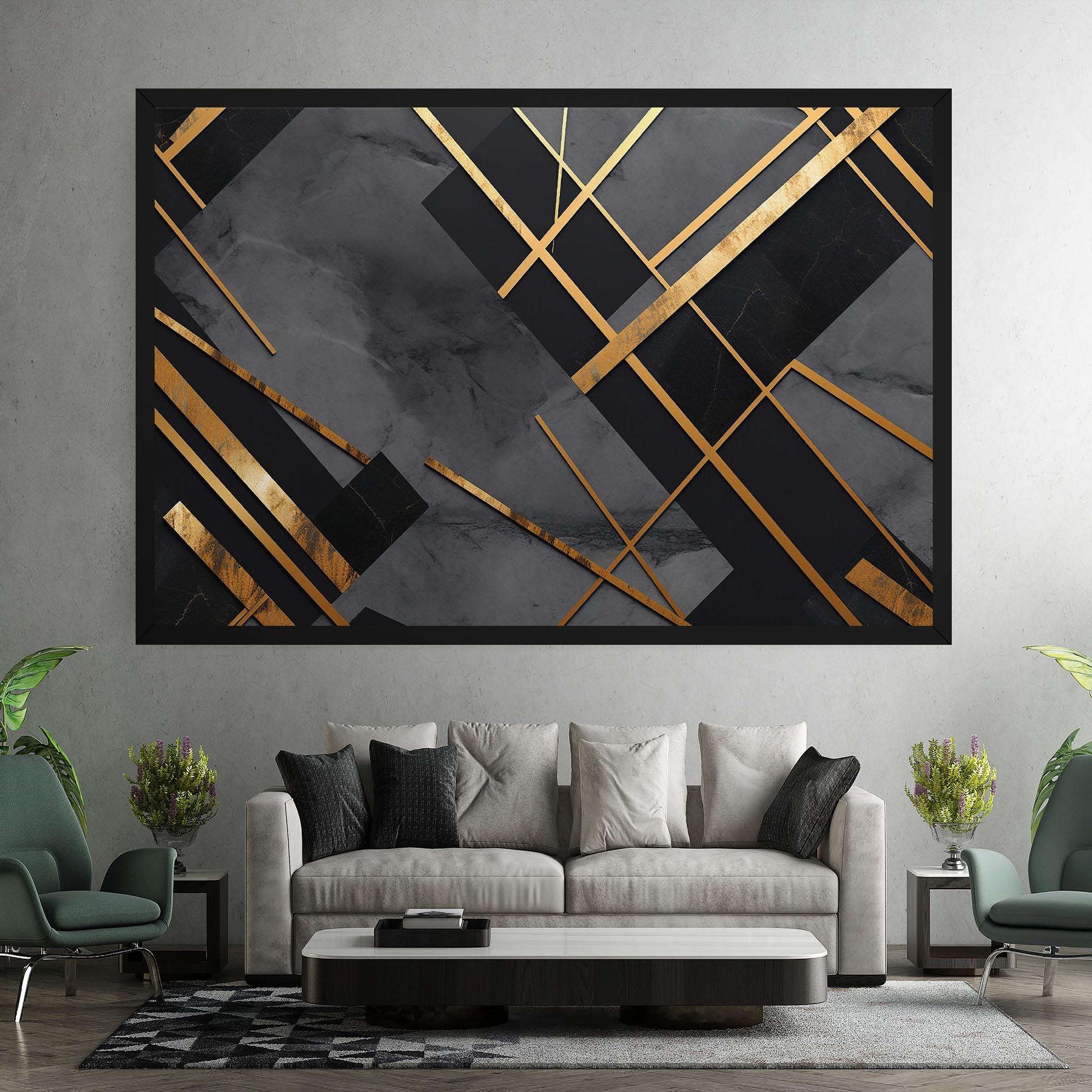 Obraz na Płótnie Grey Painting With Gold Lines mockup 7