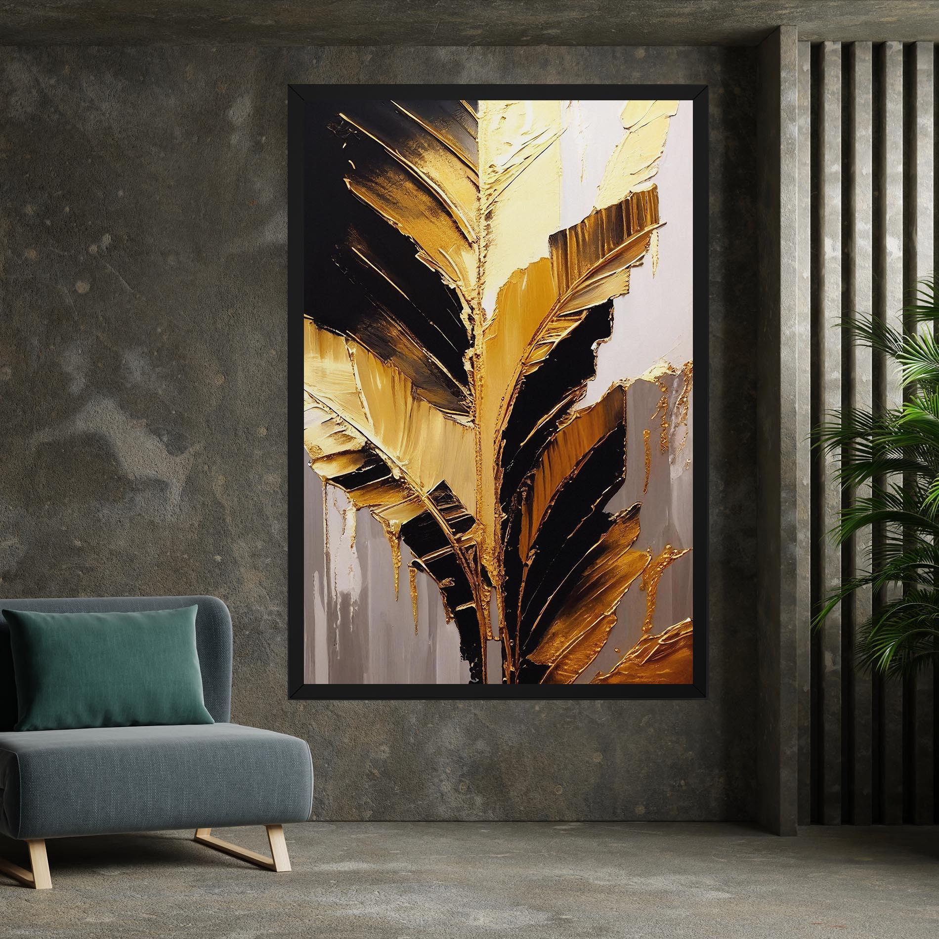 Obraz na Płótnie Balck With Gold Leafs mockup 7