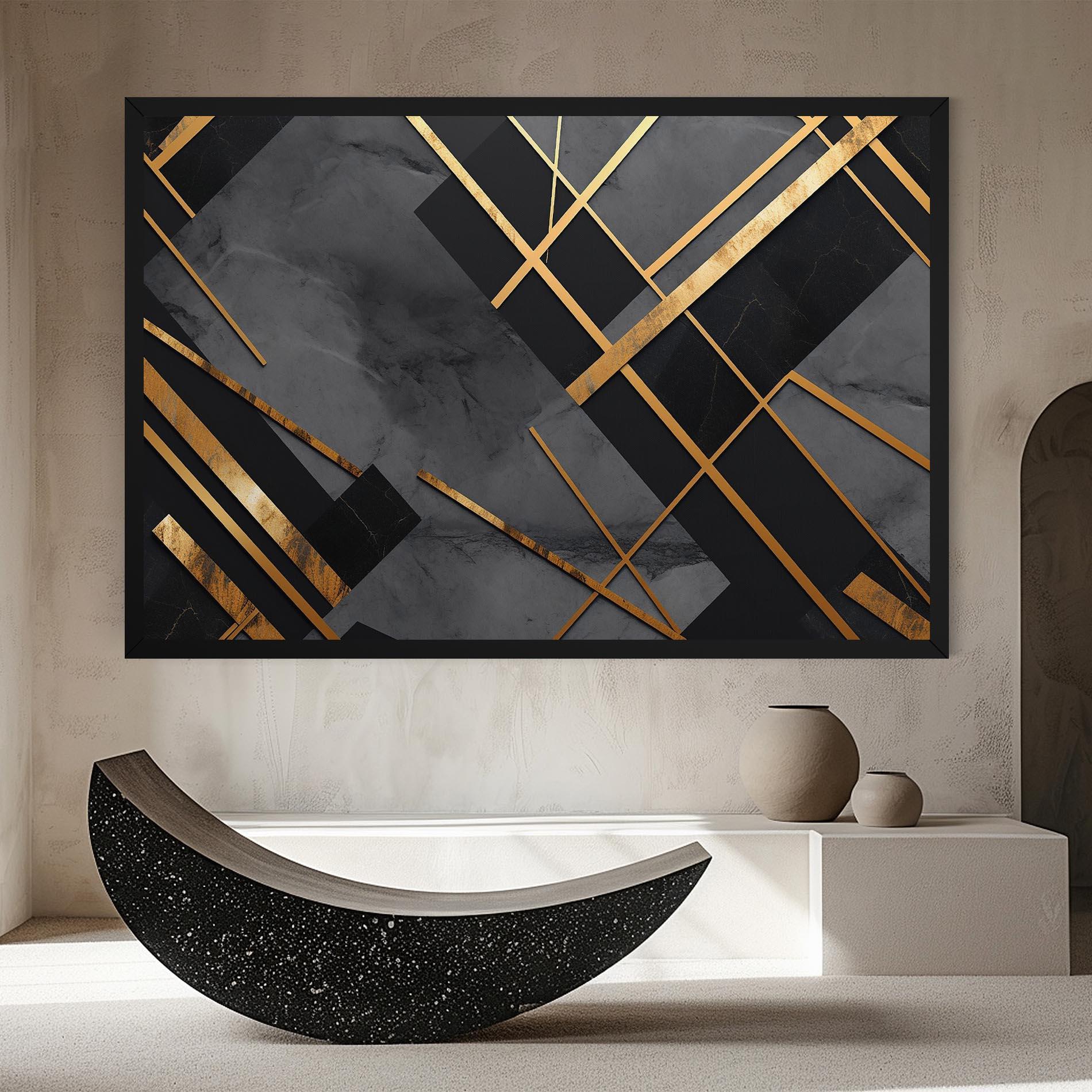 Obraz na Płótnie Grey Painting With Gold Lines mockup 8